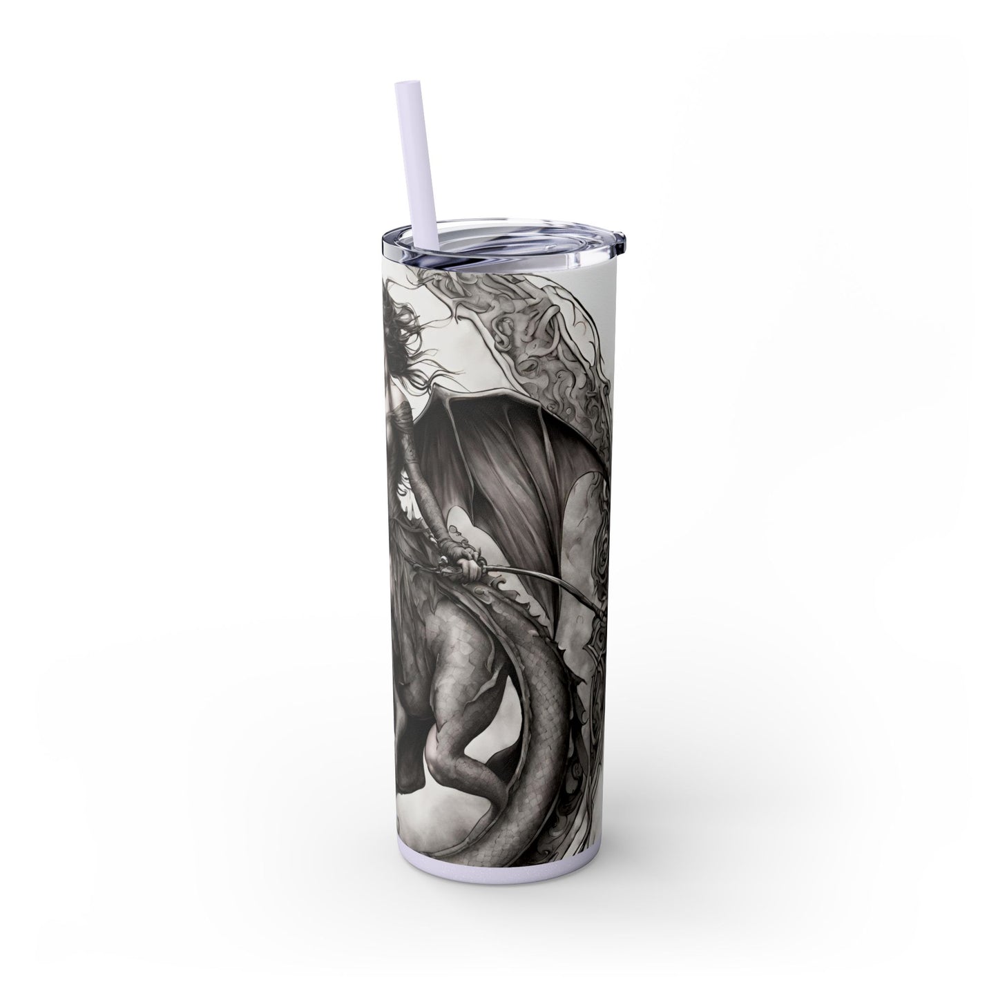 Gothic Medieval Flying Dragon Tumbler, Mutating Lizard Woman Beast Drinking Traveler, Dark Fantasy Liquid Cup