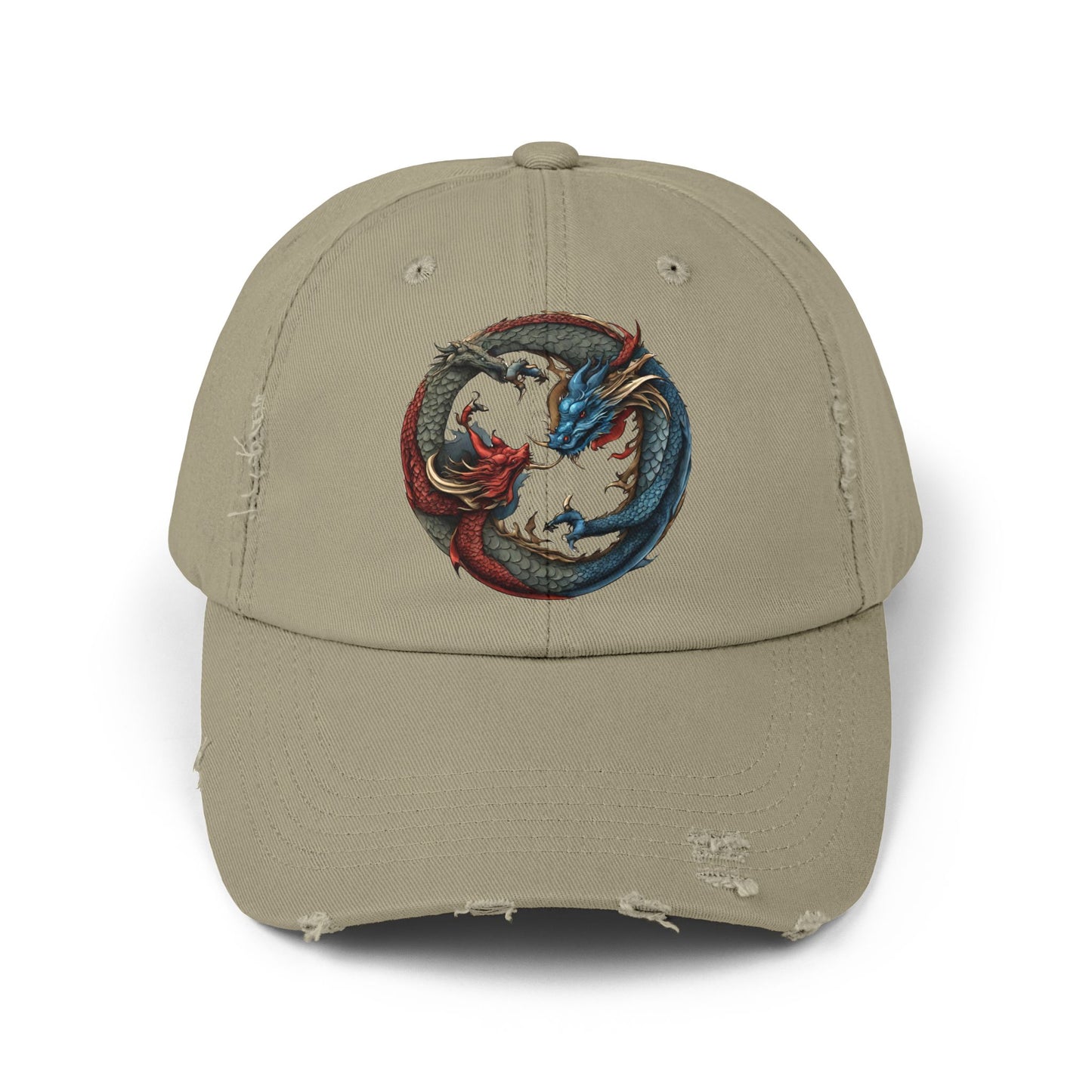 Double Dragon Yin Yang Hat, Red and Blue Dueling Serpents Ball Cap, Fighting Dragons Aura Balance Spring, Summer, Fishing Gift