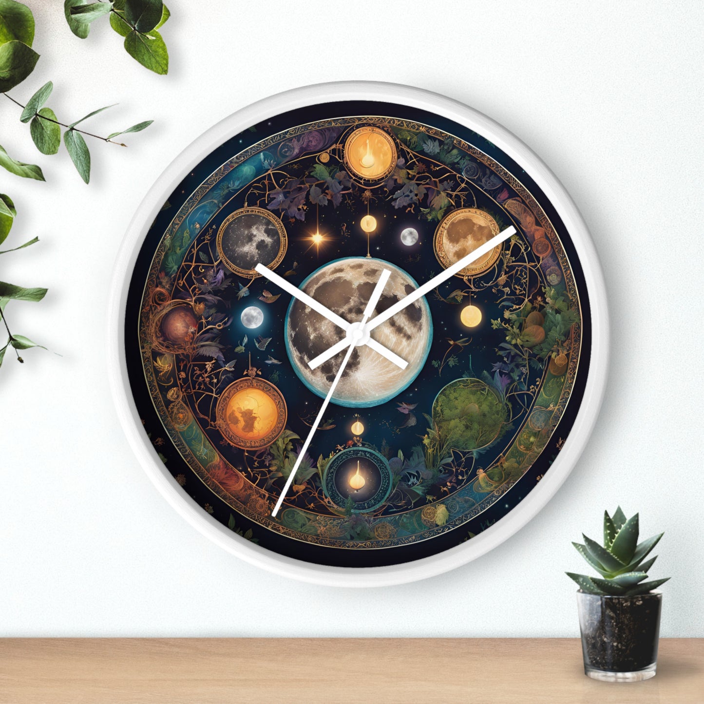 Moon, Sun and Earth Phases Wall Clock, Lunar Cycle Astronomy Home Decor, Solar System Wall Hanging, Celestial Office Art Gift