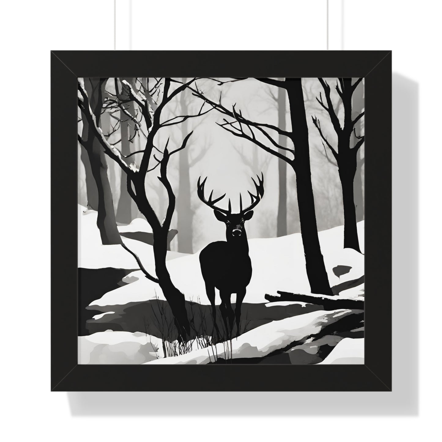 Animal Wall Art, Deer Hunter Picture, Big Buck Print, Hunting, Snowy, Creek, Shadow Wall Hanging, Winter Snow Image, Living Room Poster