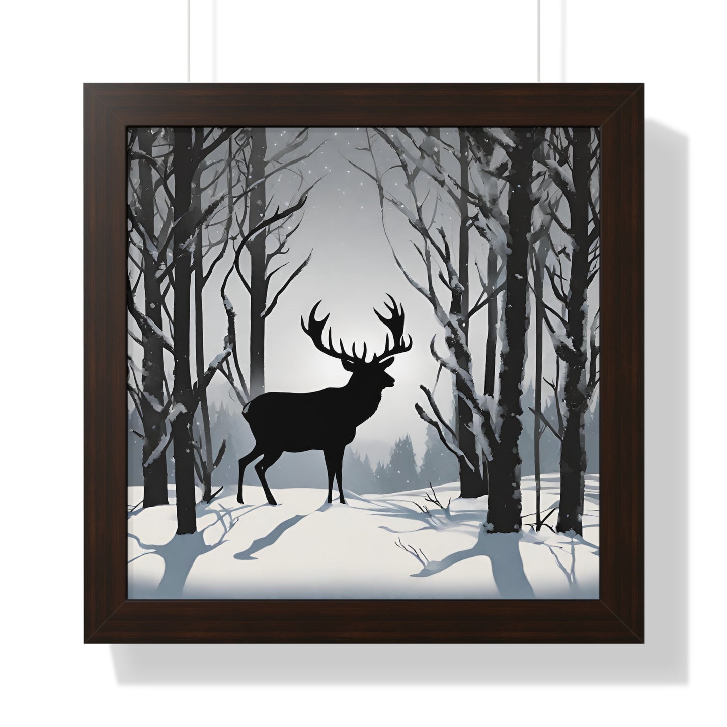 Animal Wall Art, Deer Hunter Picture, Big Buck Print, Hunting Cabin, Shadow Wall Hanging, Winter Snow Image, Living Room Poster, Framed Art