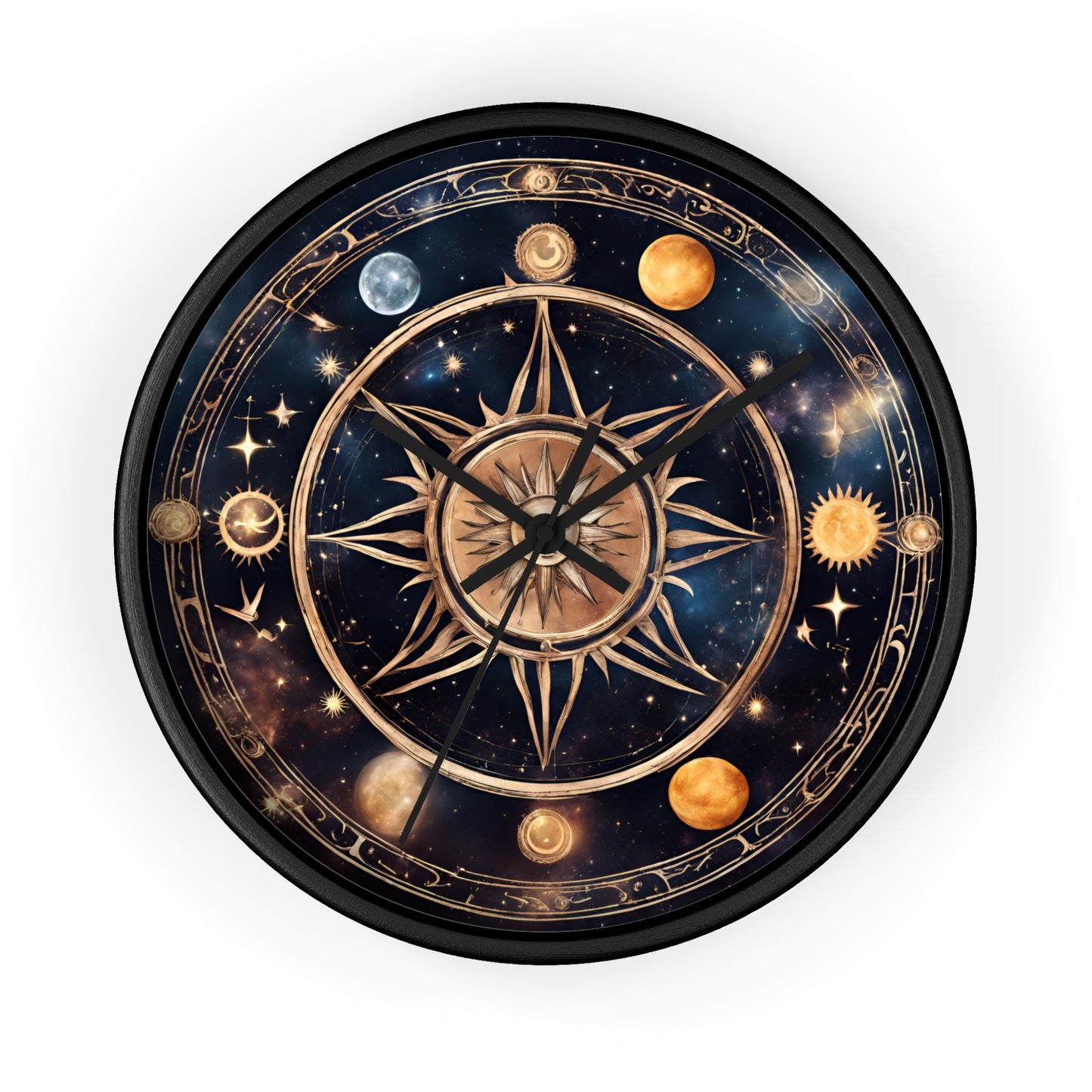 Moon Phases Solstice Star Wall Art Clock | Lunar Cycle Galaxy Astronomy Wall Hanging | Mystical Night Solar System Office Wall Decor Gift