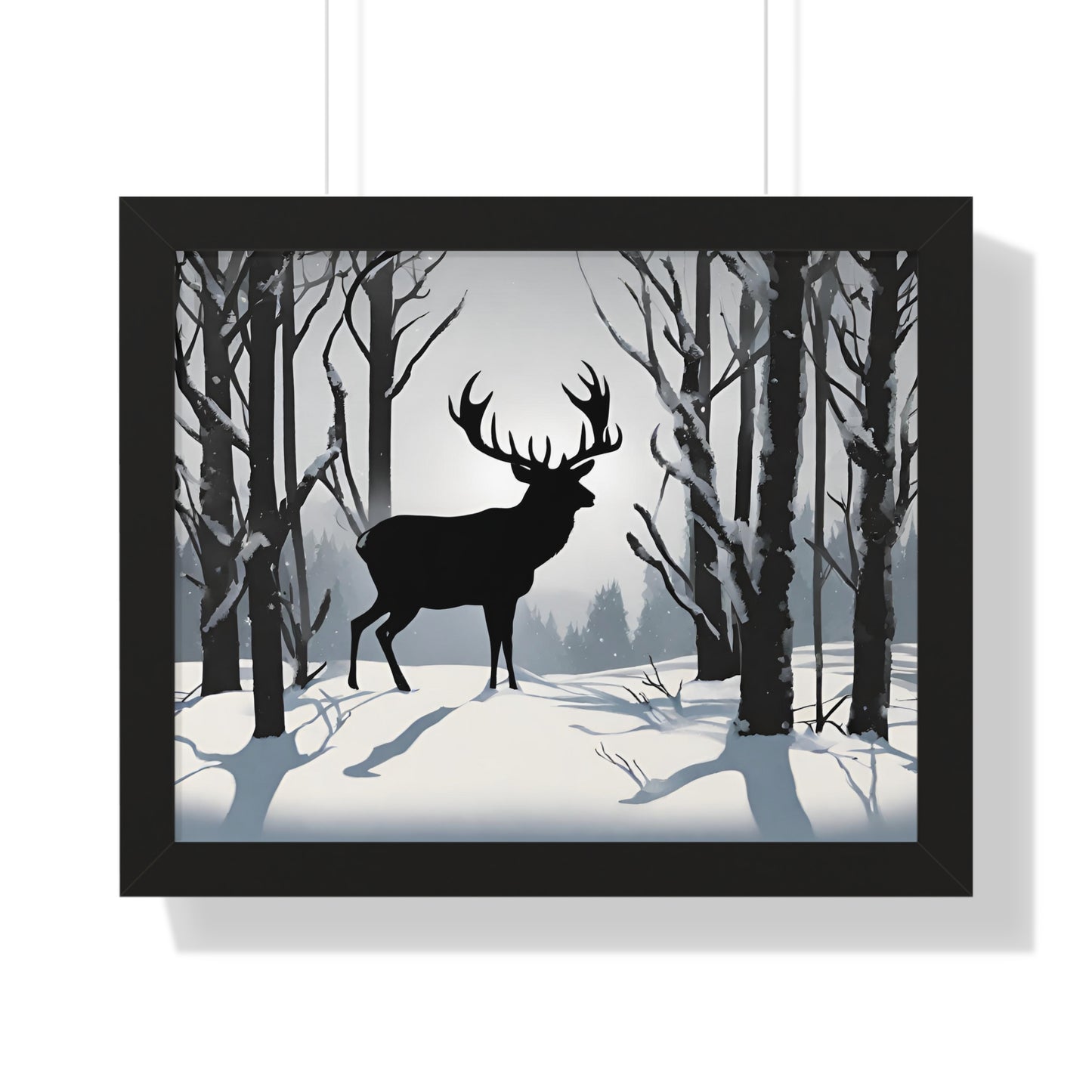 Animal Wall Art, Deer Hunter Picture, Big Buck Print, Hunting Cabin, Shadow Wall Hanging, Winter Snow Image, Living Room Poster, Framed Art