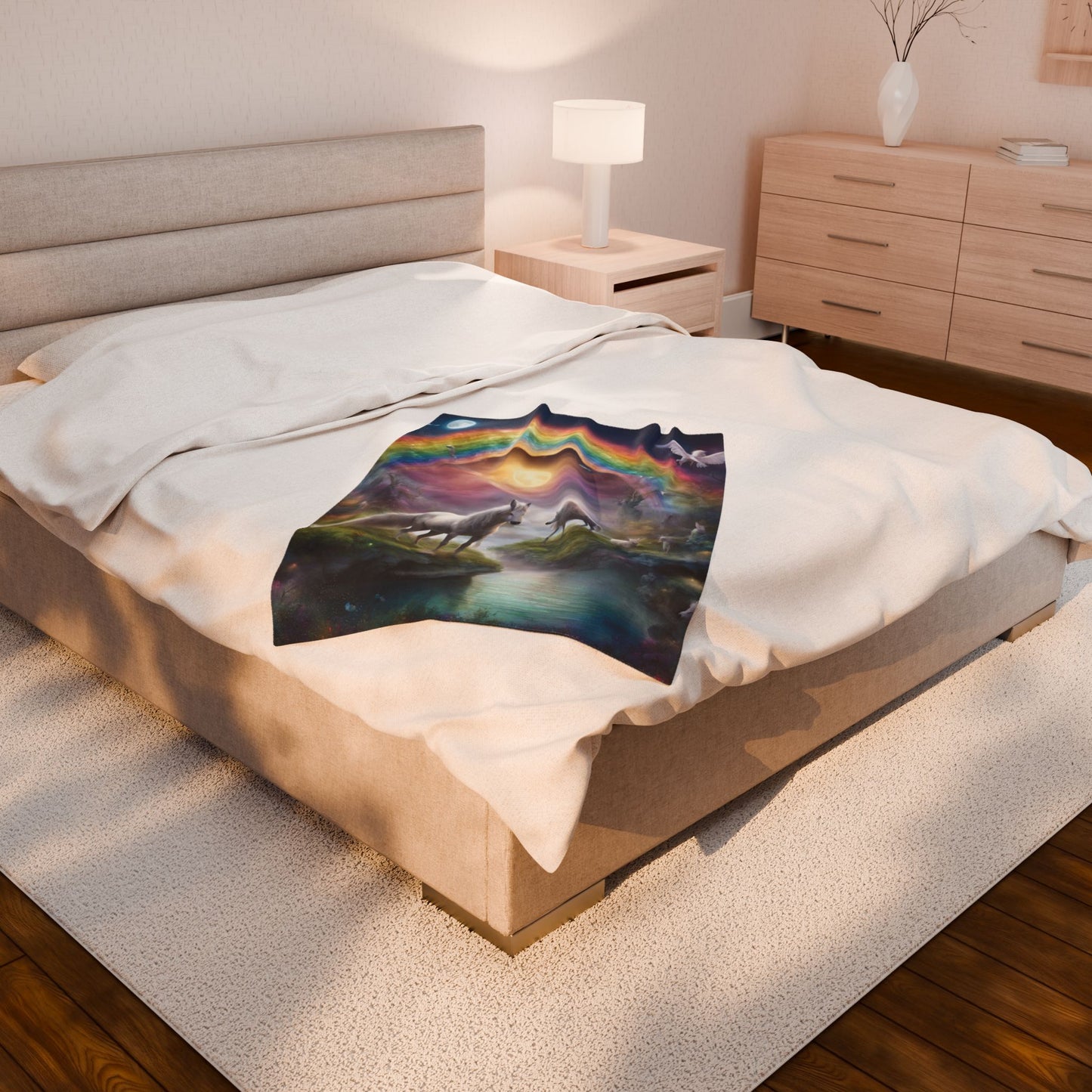 Girls Rainbow Blanket, Mystical Horse Girls Christmas Gift, Moonlight Fantasy Dreams Toddler Childrens Bed Blanket