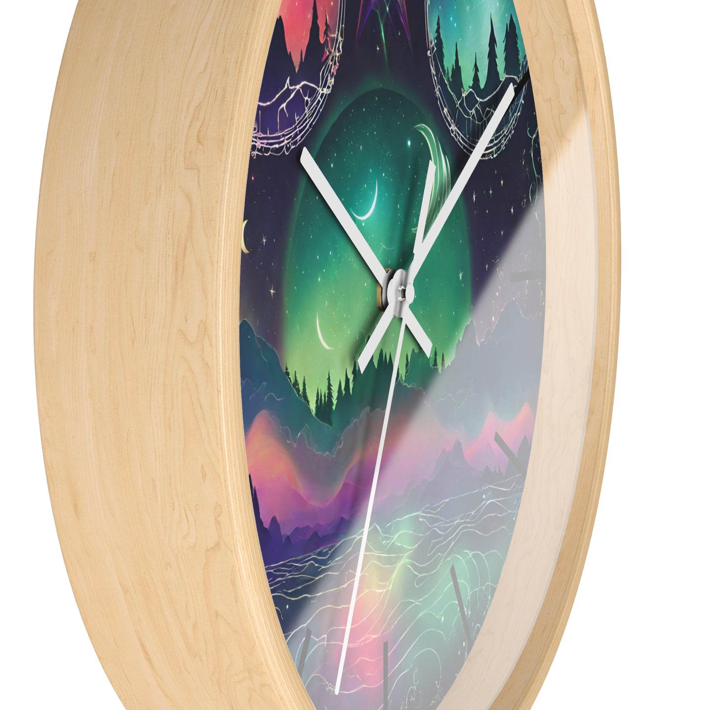 Moonlight Mountains Wall Clock | Aurora Borealis Astronomy Star Moons Constellations Office Decor Gift, Solar System Home Hanging Unique Art