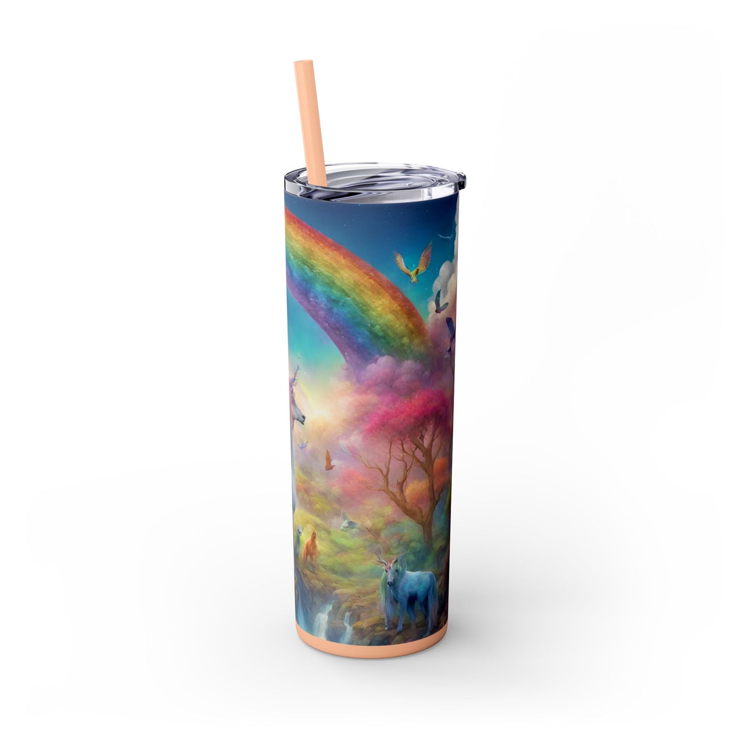 Girls Rainbow Unicorn Tumbler, Skinny Drinking Hot Cold Traveler, Mystical Fantasy Liquid Cup