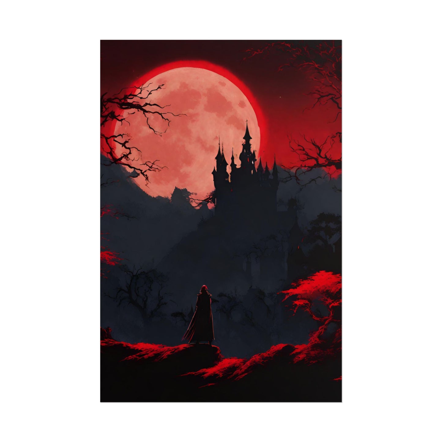 Castlevania Belmont Video Game Room Inspired Wall Decor | Cursed Ring of Lunar Blood Poster | Dracula Castle Vampire Night Wall Hanging