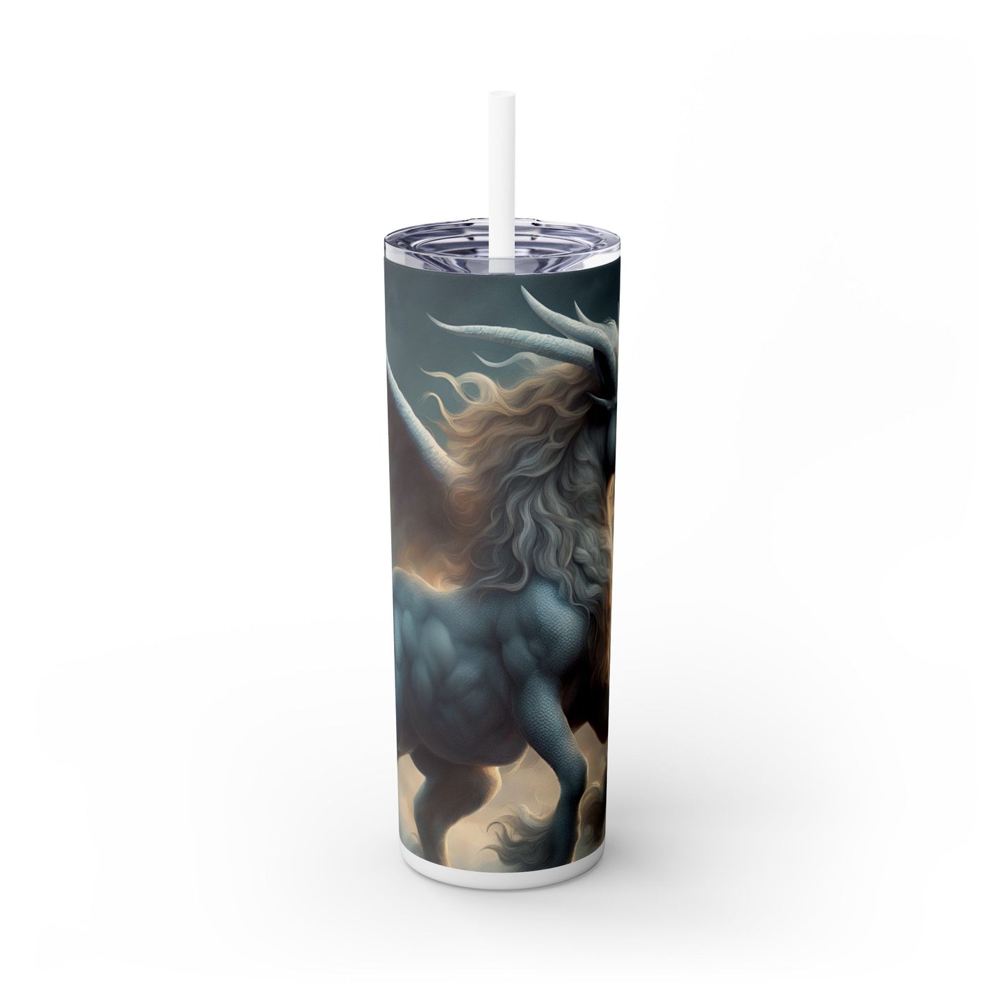 Majestic Myths Skinny Tumbler | Pegasus Horned Winged Horse Drinking Cup | Sky Cloud Fantasy Road Trip Exercise Traveler | Auto Gift