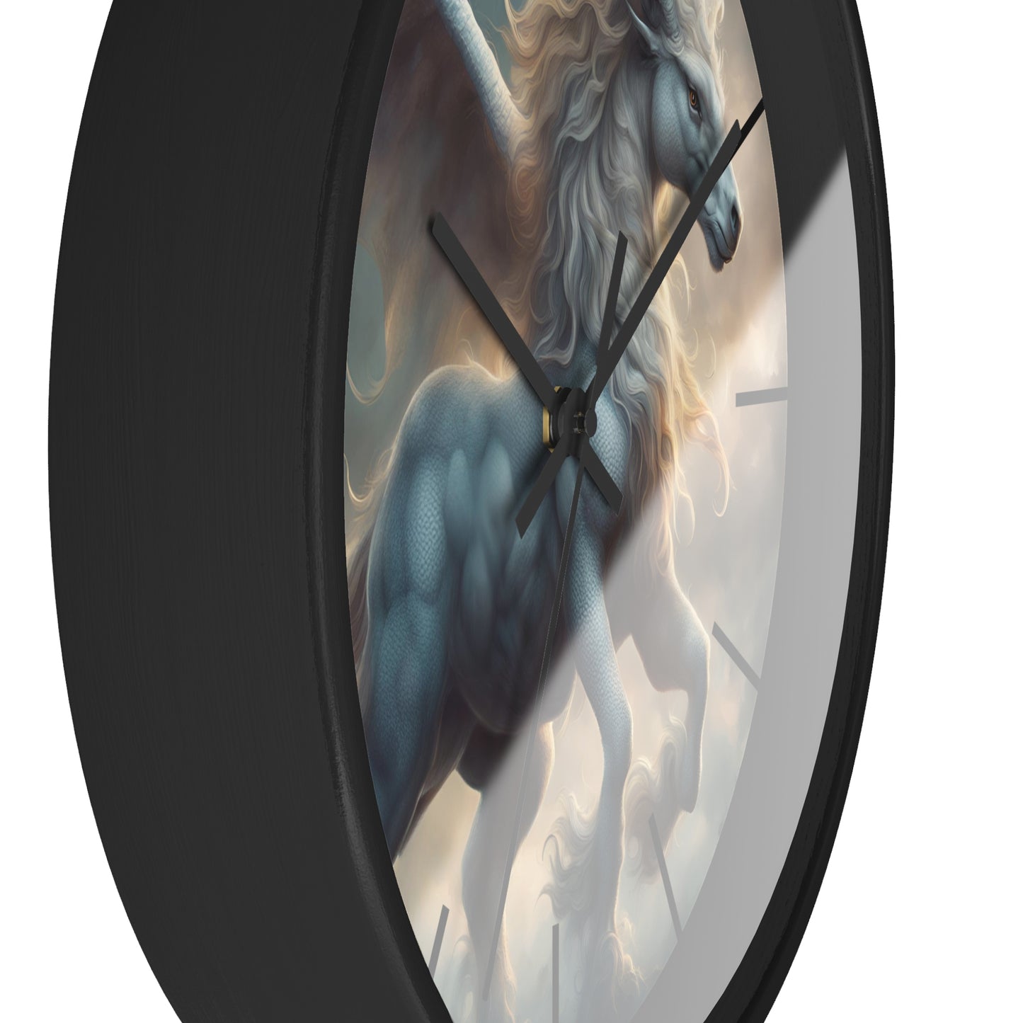 Majestic Myths Art Clock | Pegasus Horned Winged Horse Wall Hanging | Mystical Cloud Sky Fantasy Home Office Decor Gift