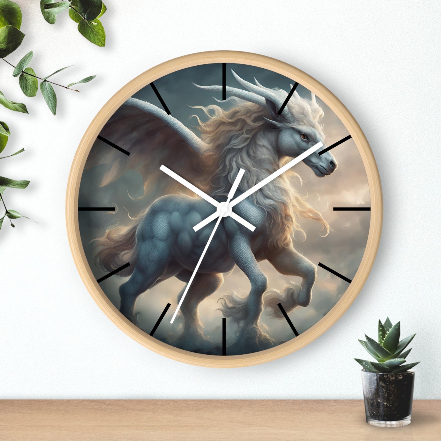 Majestic Myths Art Clock | Pegasus Horned Winged Horse Wall Hanging | Mystical Cloud Sky Fantasy Home Office Decor Gift