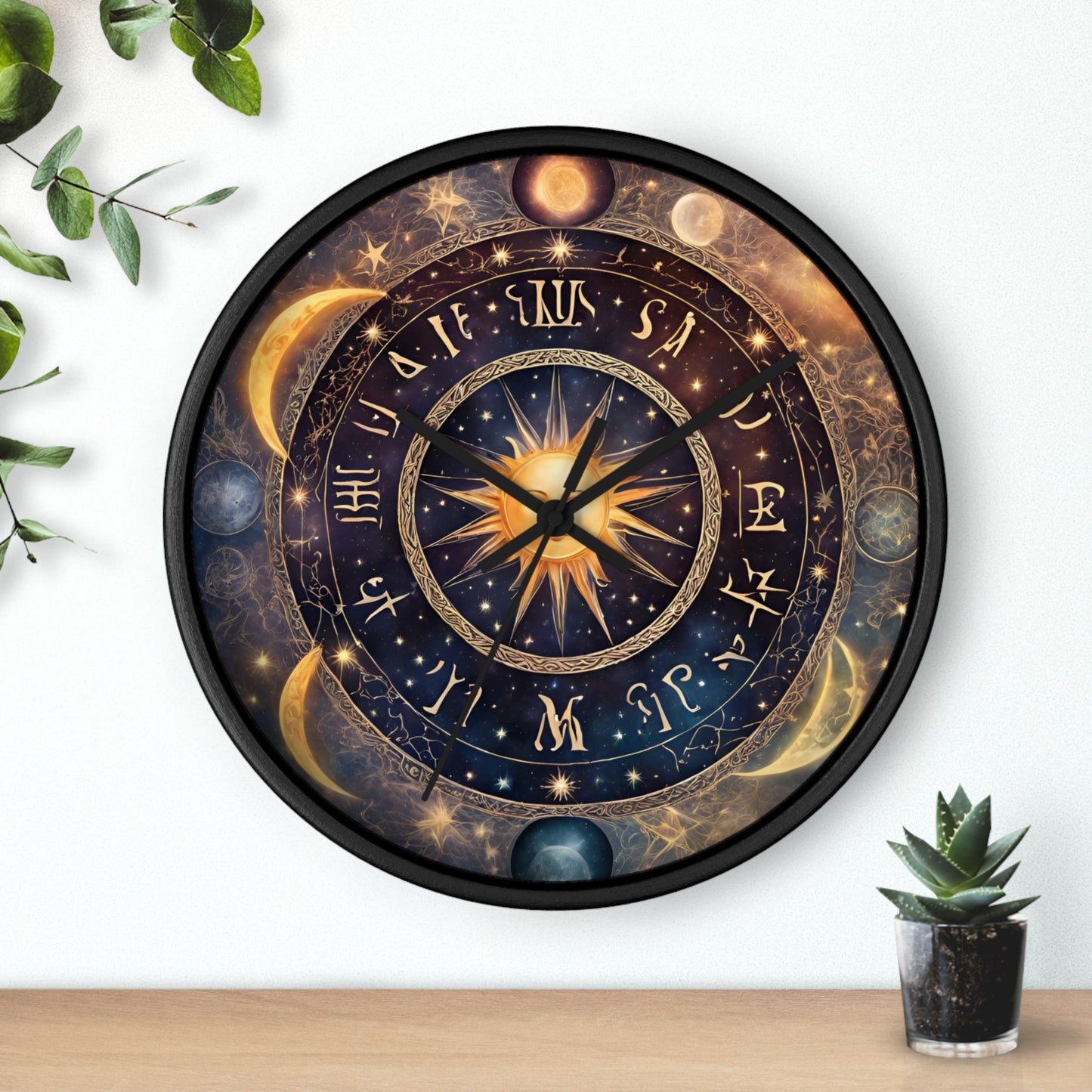 Moon Phases Wall Art Clock | Lunar Cycle Astronomy Wall Hanging | Home Office Solar System Wall Decor Gift