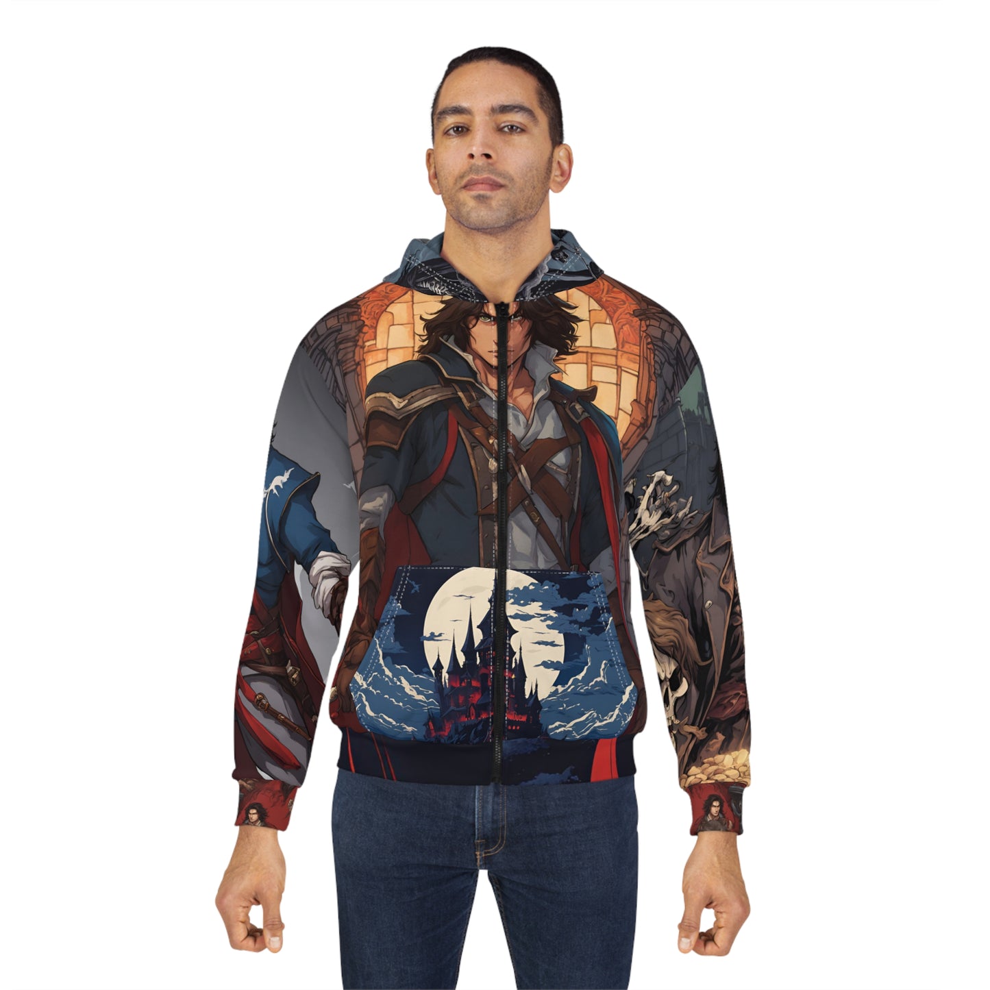 Castlevania Inspired Richter Belmont Dracula Collage Video Game Zip Hoodie, Gamer Gift, Retro Gaming Hooded Sweatshirt, Retro NES Wear