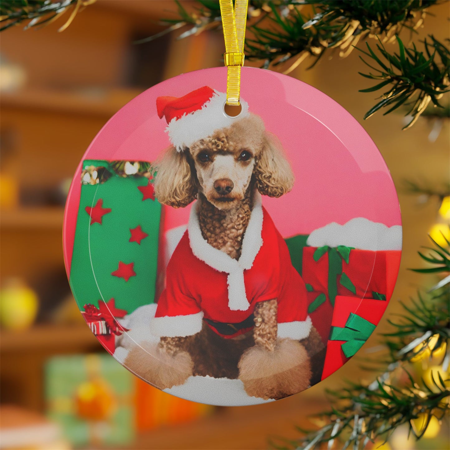 Poodle Christmas Ornament, Holiday Tree Decoration, Adorable Dog Ornament, Dog Lovers Gift, Round Glass Keepsake, Pet Xmas Collectible