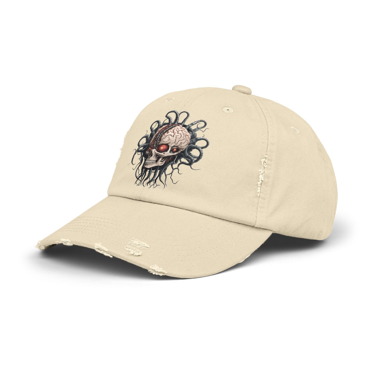 Alien Brain Robot Skull Hat, Contra Video Game Inspired Ball Cap, Metal Tentacle Cyborg Outer Space Bedroom Spring, Summer, Fishing Gift