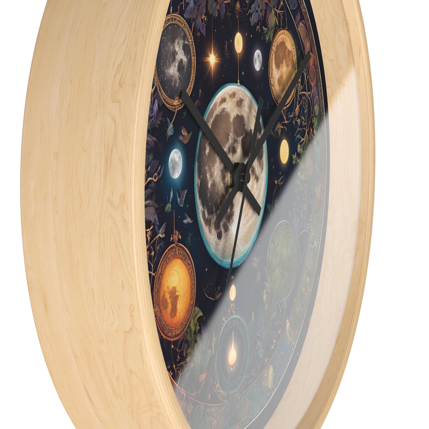 Moon, Sun and Earth Phases Wall Clock, Lunar Cycle Astronomy Home Decor, Solar System Wall Hanging, Celestial Office Art Gift