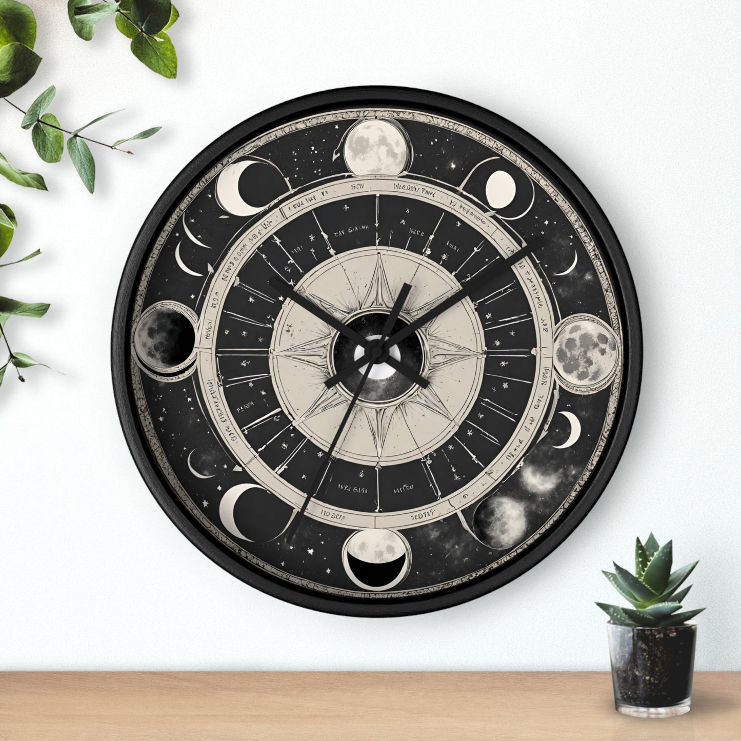 Moon Phases Wall Art Clock | Lunar Cycle Astronomy Wall Hanging | Home Office Solar System Wall Decor Gift