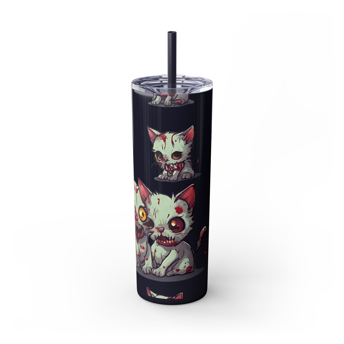 Zombie Kitties Skinny Tumbler | Mutated Kitten Zombies Insulated Cup | Furry Mutant Cats Office College School Hiking Road Drink Traveler