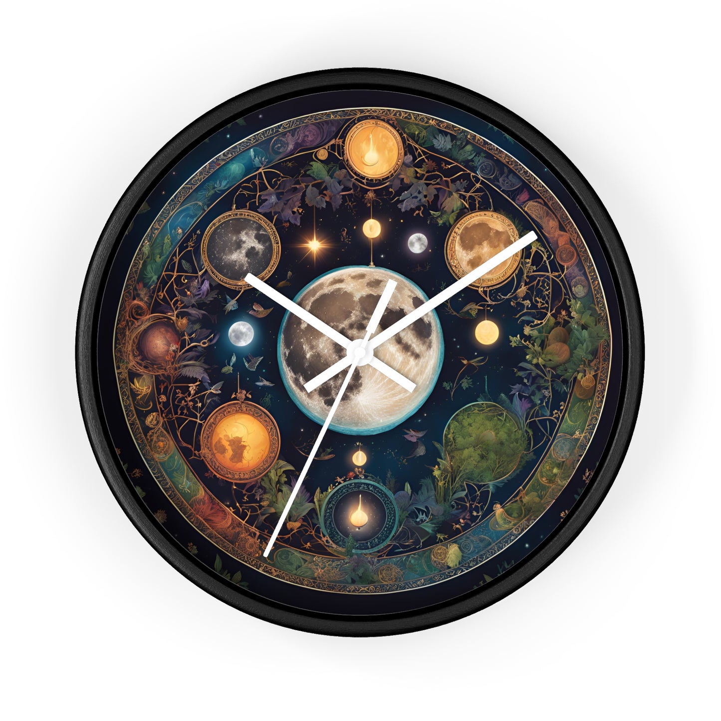Moon, Sun and Earth Phases Wall Clock, Lunar Cycle Astronomy Home Decor, Solar System Wall Hanging, Celestial Office Art Gift