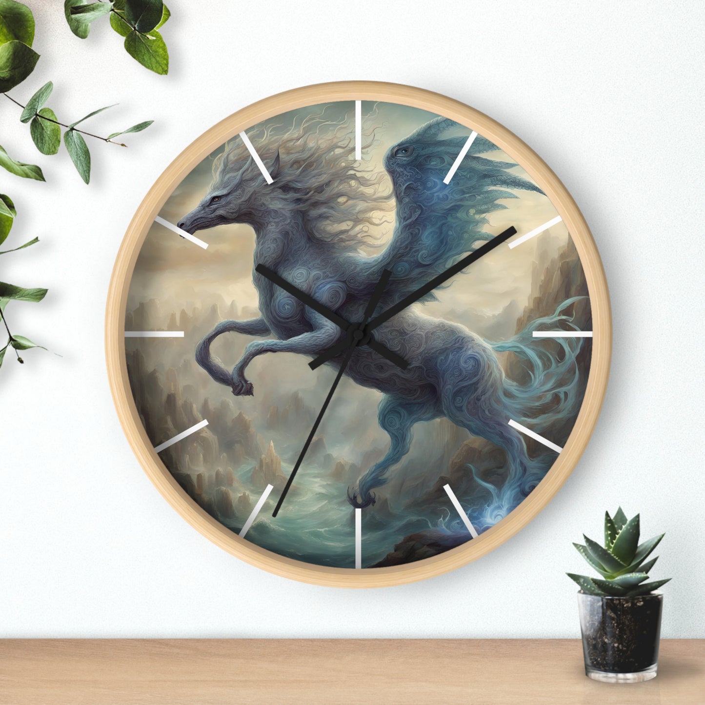 Majestic Myths Art Clock | Electrified Pegasus Horse Wall Hanging | Mystical Winged Blue Lightning Fantasy Home Office Decor Gift