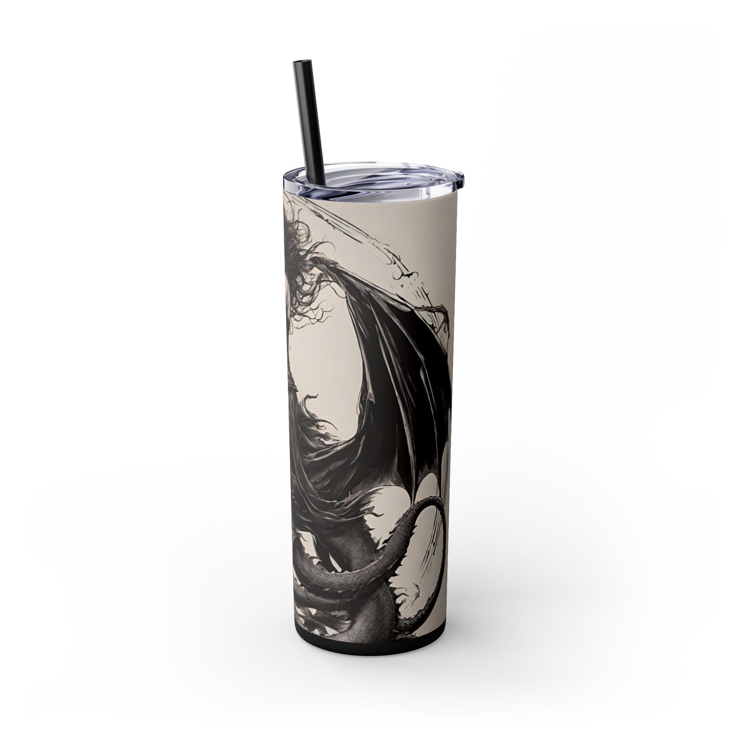 Gothic Medieval Flying Dragon Tumbler, Beautiful Woman Beast Rider Drinking Traveler, Dark Fantasy Liquid Cup