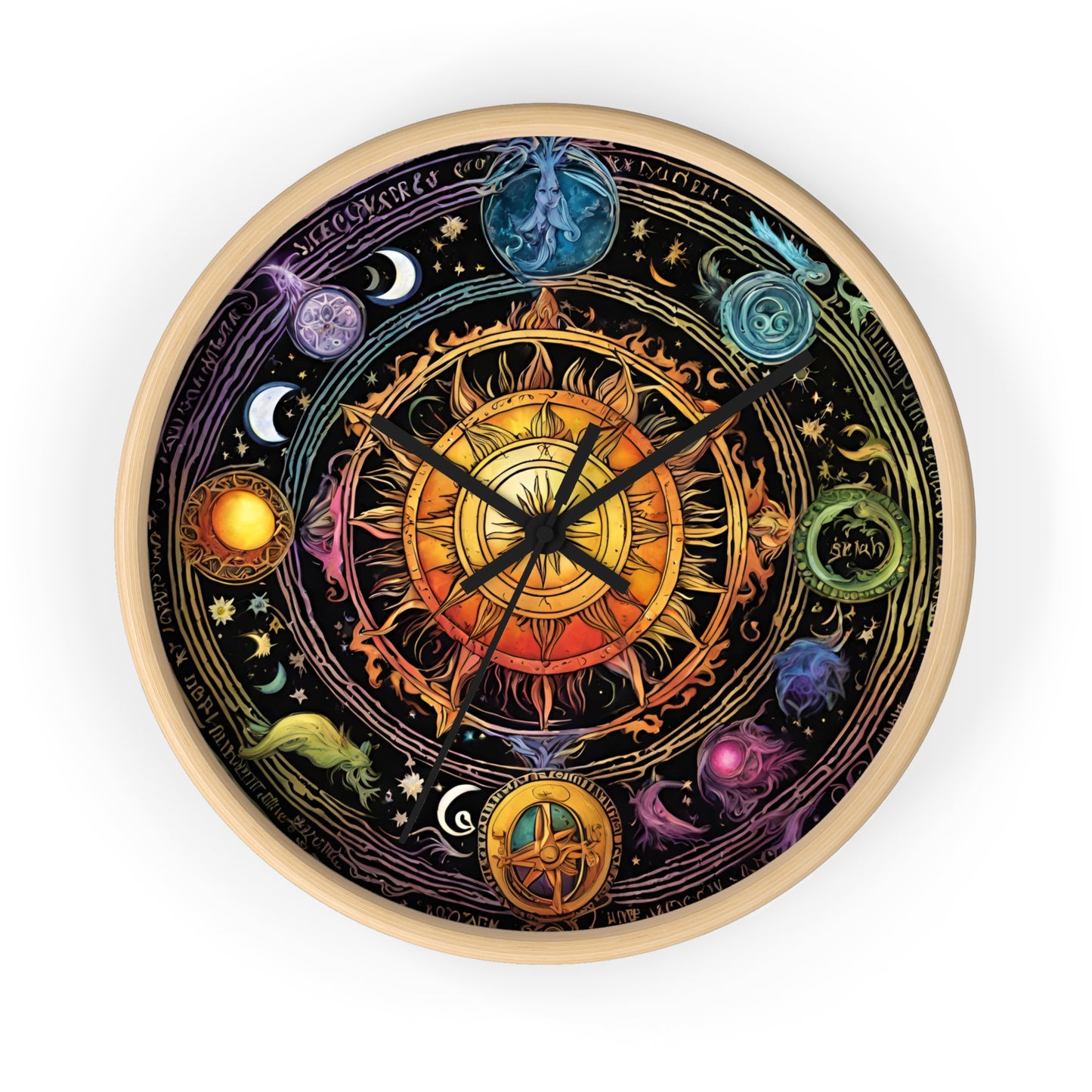 Sun Collage Wall Art Clock | Celestial Solstice Astronomy Wiccan Hanging | Comet Constellations Home Office Solar System Pagan Decor Gift