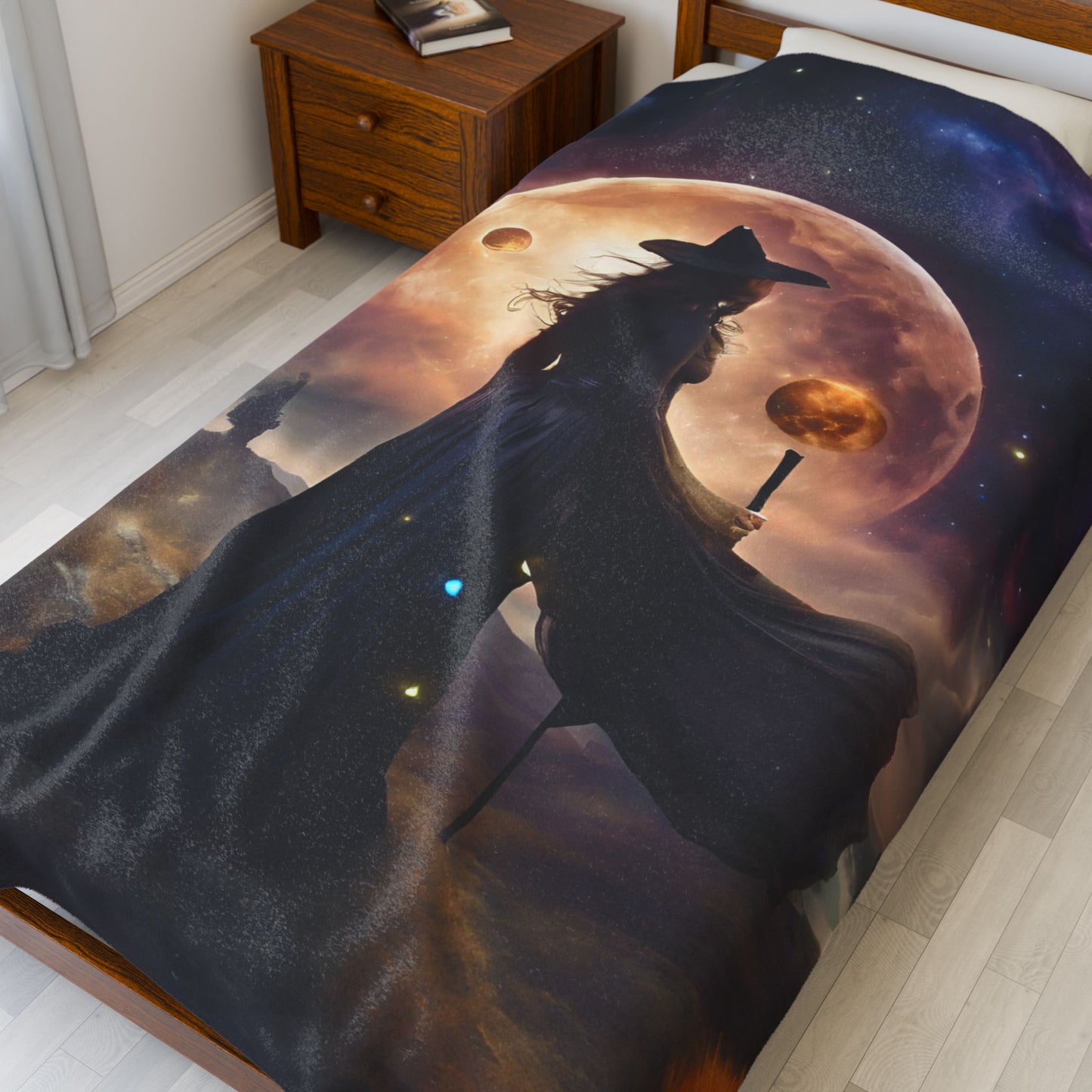 Witch of the Moons Wiccan Blanket, Time & Space Lunar Fantasy Galaxy Couch Throw Snuggle Sheet, Mystical Witchcraft Spell Bedroom Blanket