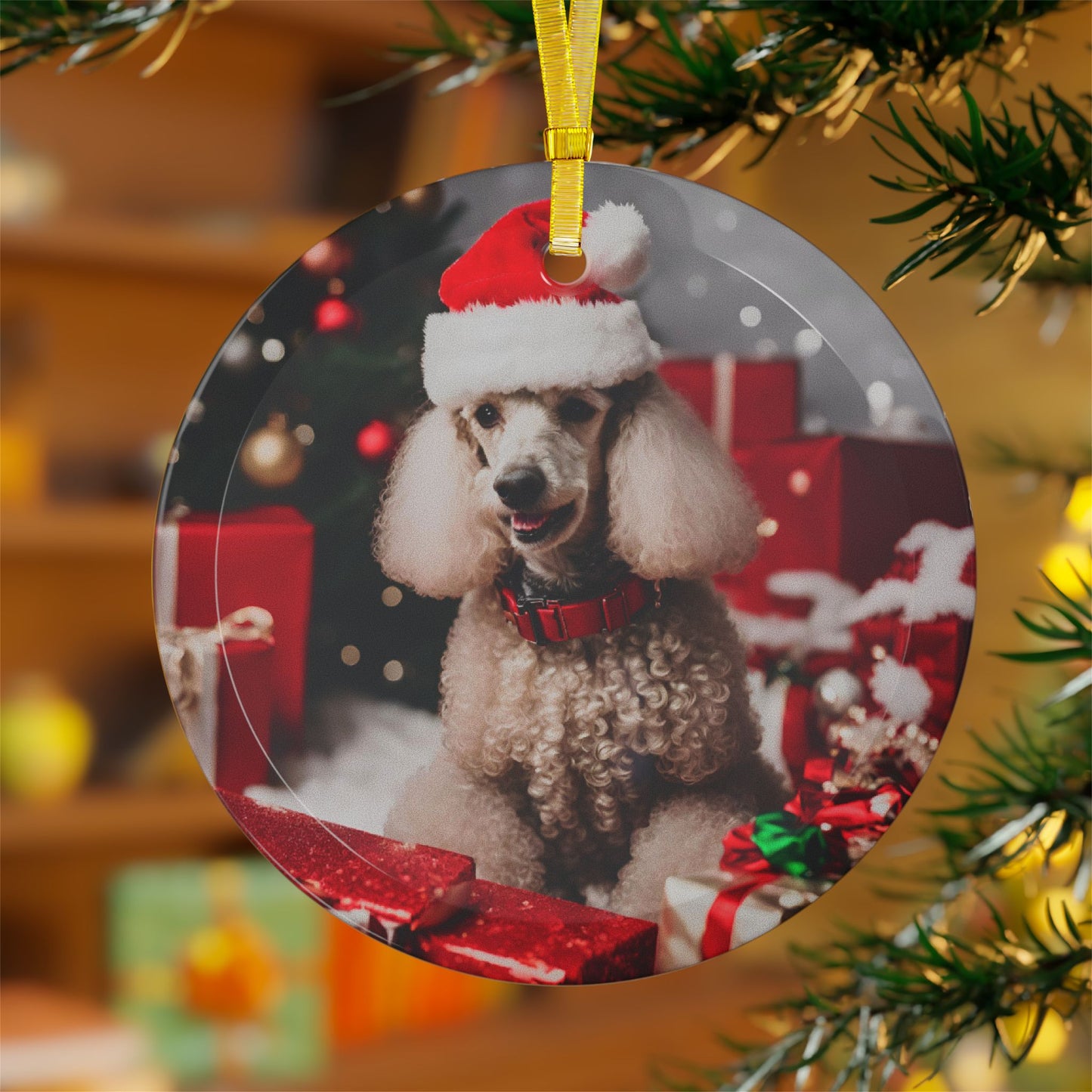 Poodle Christmas Ornament, Holiday Tree Decoration, Adorable Dog Ornament, Dog Lovers Gift, Round Glass Keepsake, Pet Xmas Collectible