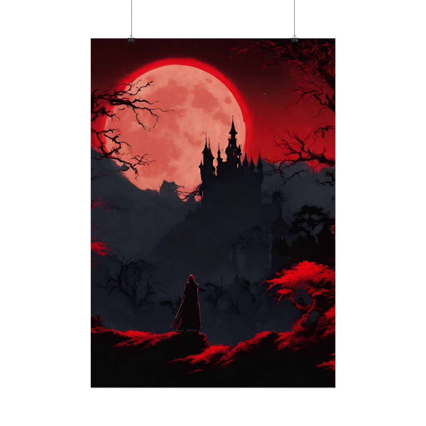 Castlevania Belmont Video Game Room Inspired Wall Decor | Cursed Ring of Lunar Blood Poster | Dracula Castle Vampire Night Wall Hanging