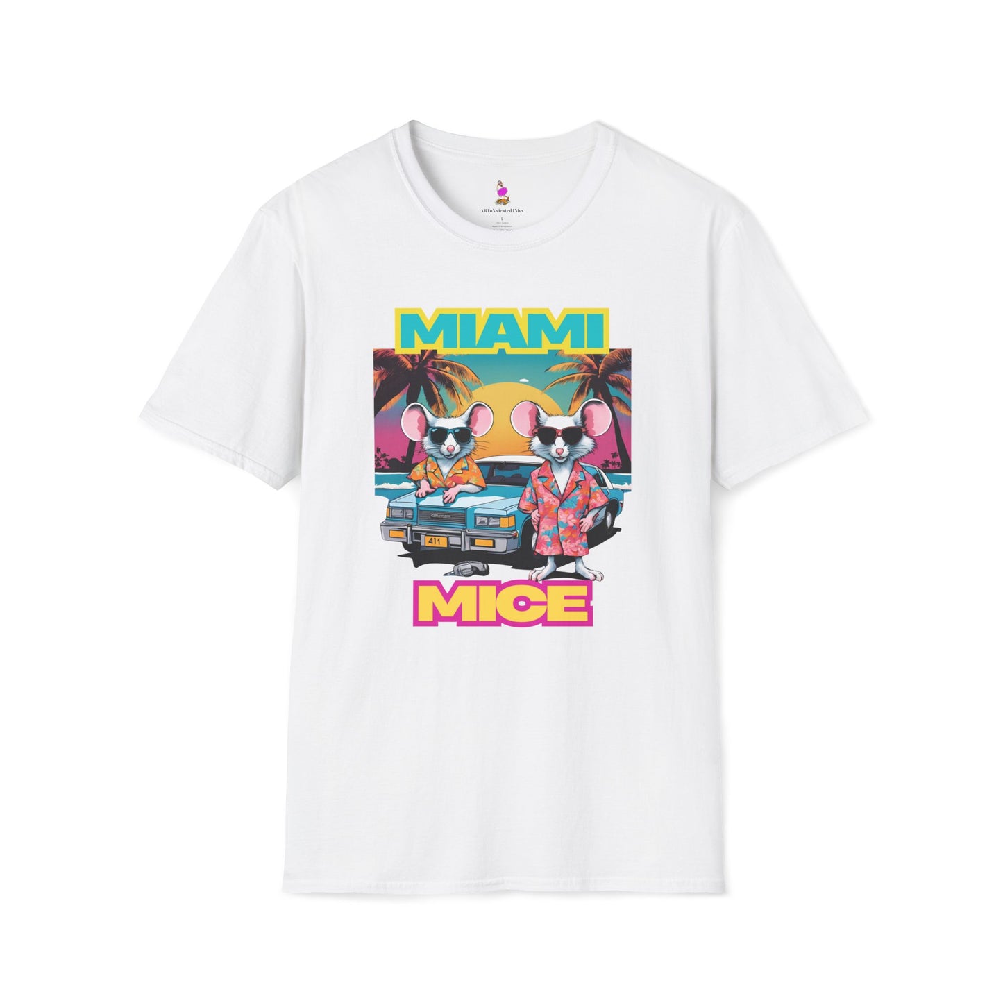 Miami Vice 80s TV Spoof T-Shirt, Funny Miami Mice Parody Shirt, Television Humor Tee, Unisex Softstyle Top, Retro Series Graphic Tee