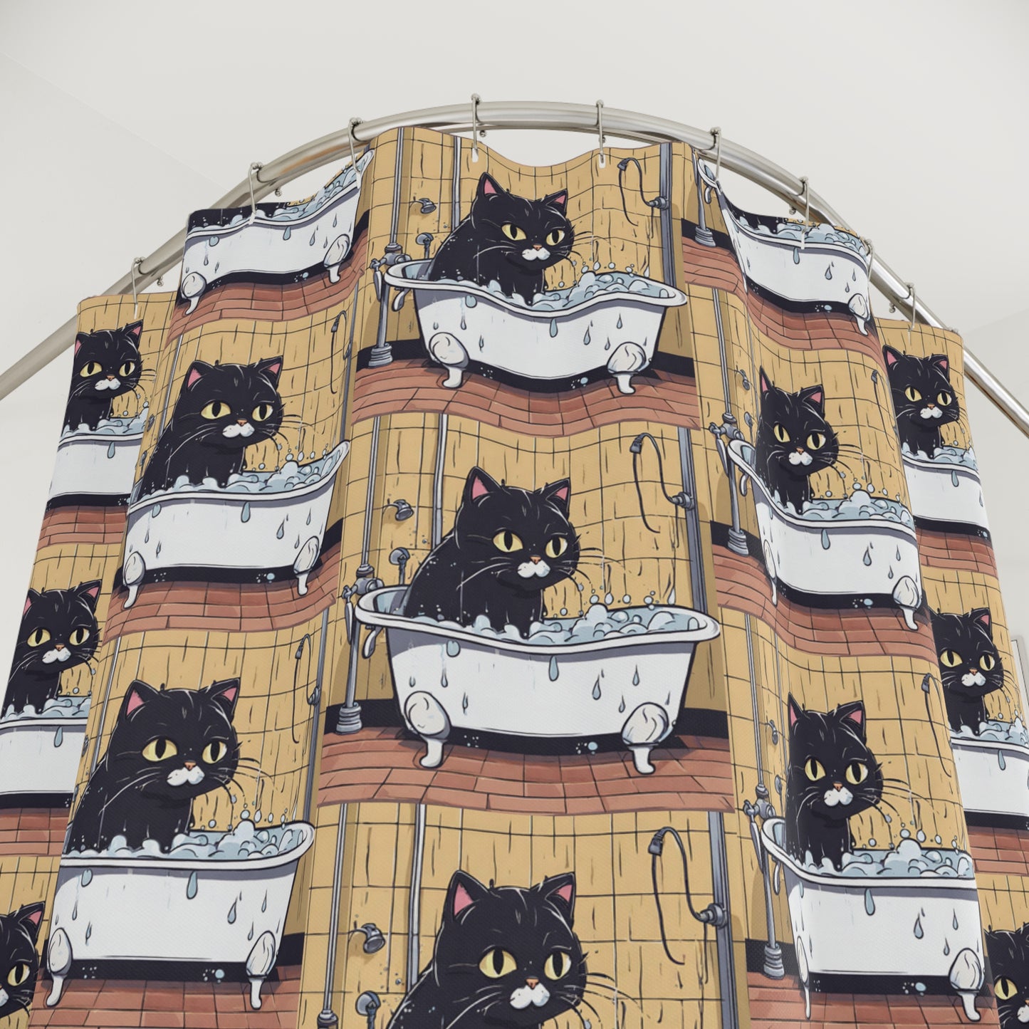Cute Cats, Cat Bathing Shower Curtain, Cat Lovers Bathroom Decor, Gift for Her