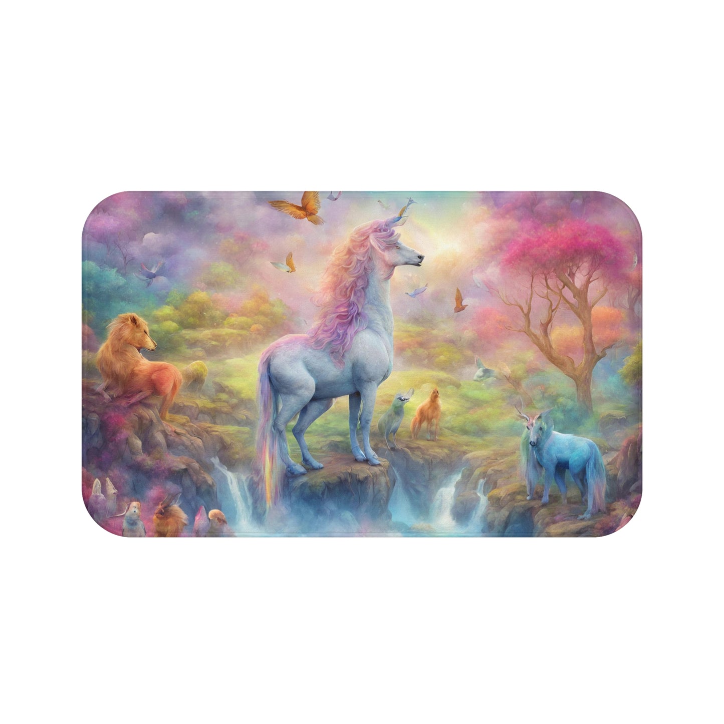 Unicorn Bath Mat, Mystical Animals, Girls Bathroom Rug, Home Living Toiletry Rug, Shower Mat