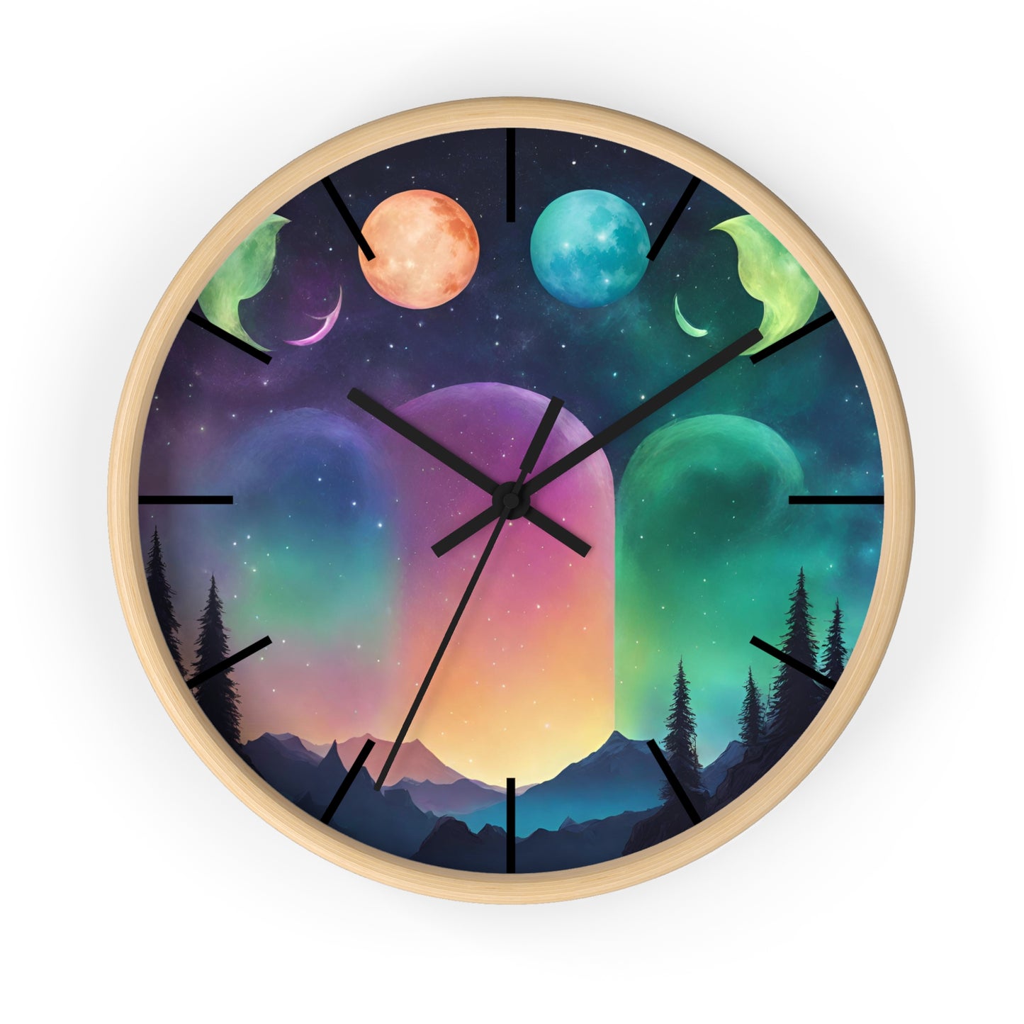 Moonlight Hills Wall Clock | Night Forest Astronomy Starlight Moons Constellations Office Decor Gift, Solar System Home Hanging Unique Art