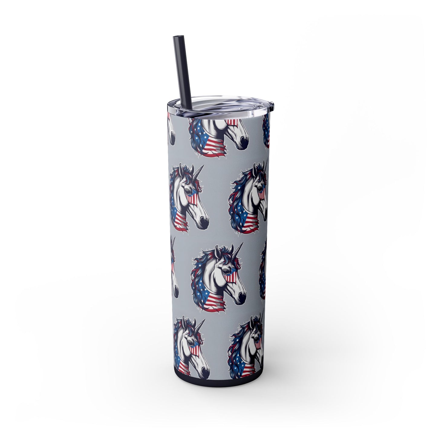 Patriotic American Unicorn Skinny Tumbler | United States Freedom Loving Horse Insulated Cup | US Flag Veteran Gift Patriot Drink Traveler