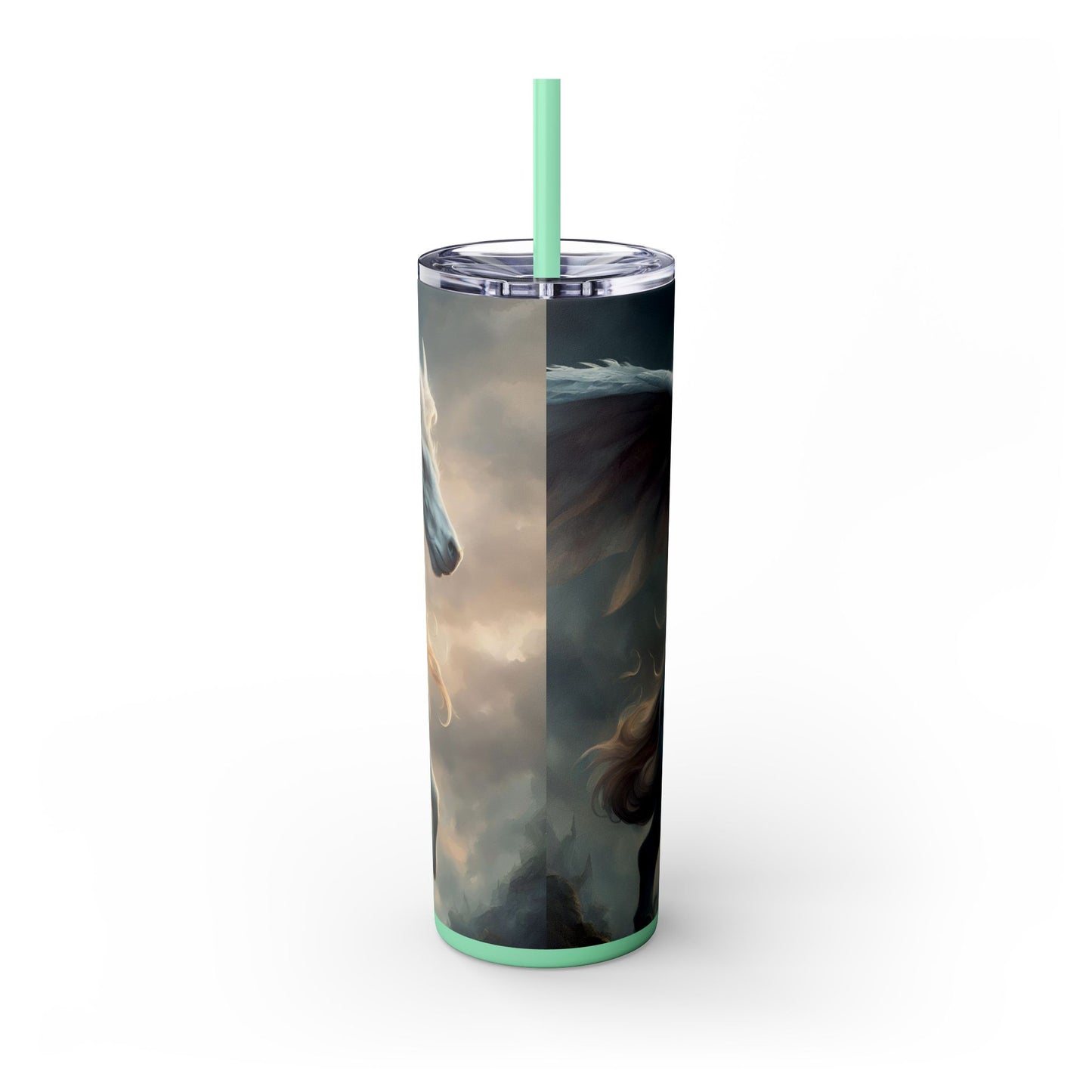 Majestic Myths Skinny Tumbler | Pegasus Horned Winged Horse Drinking Cup | Sky Cloud Fantasy Road Trip Exercise Traveler | Auto Gift