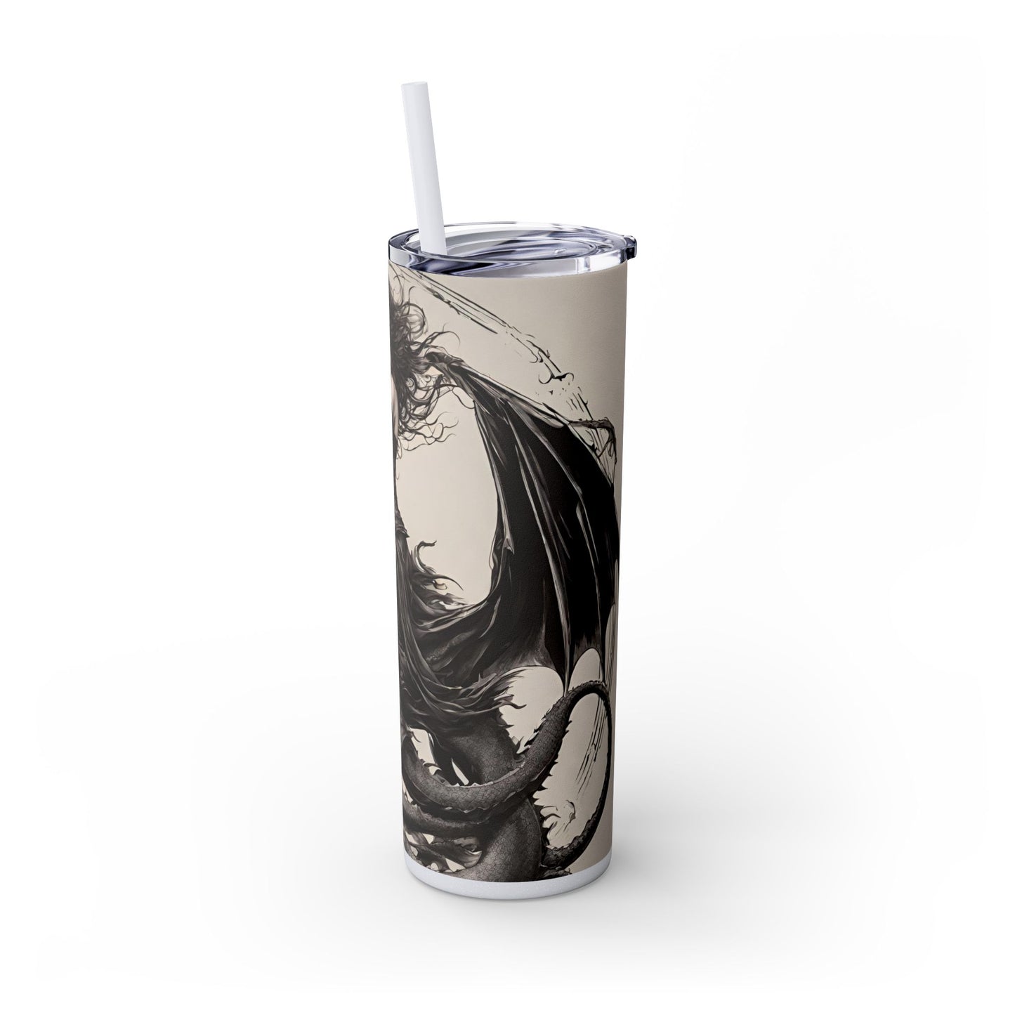 Gothic Medieval Flying Dragon Tumbler, Beautiful Woman Beast Rider Drinking Traveler, Dark Fantasy Liquid Cup