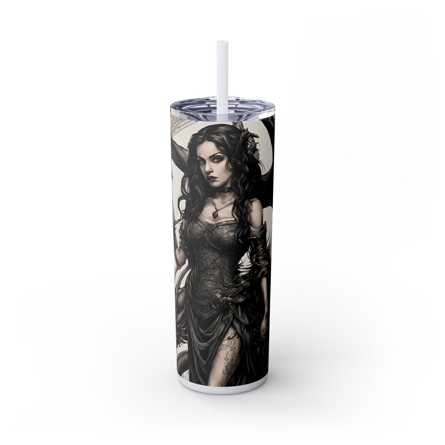 Gothic Medieval Dragon Tumbler, Beautiful Woman Morphing Drinking Traveler, Dark Fantasy Liquid Cup