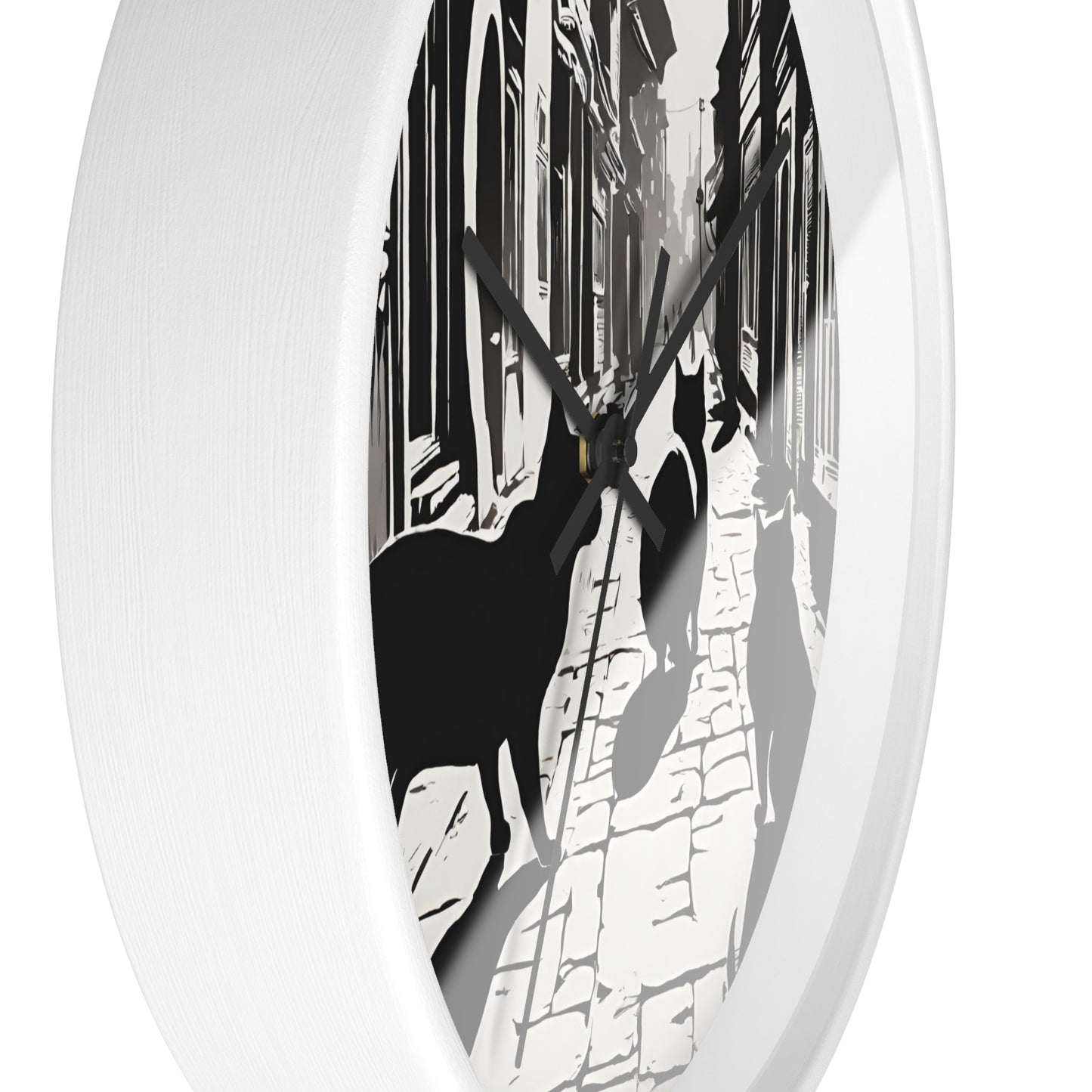 Cat Wall Art Clock | Shadow Feline Figures Town Wall Hanging | Home Office Cat Lovers Gift