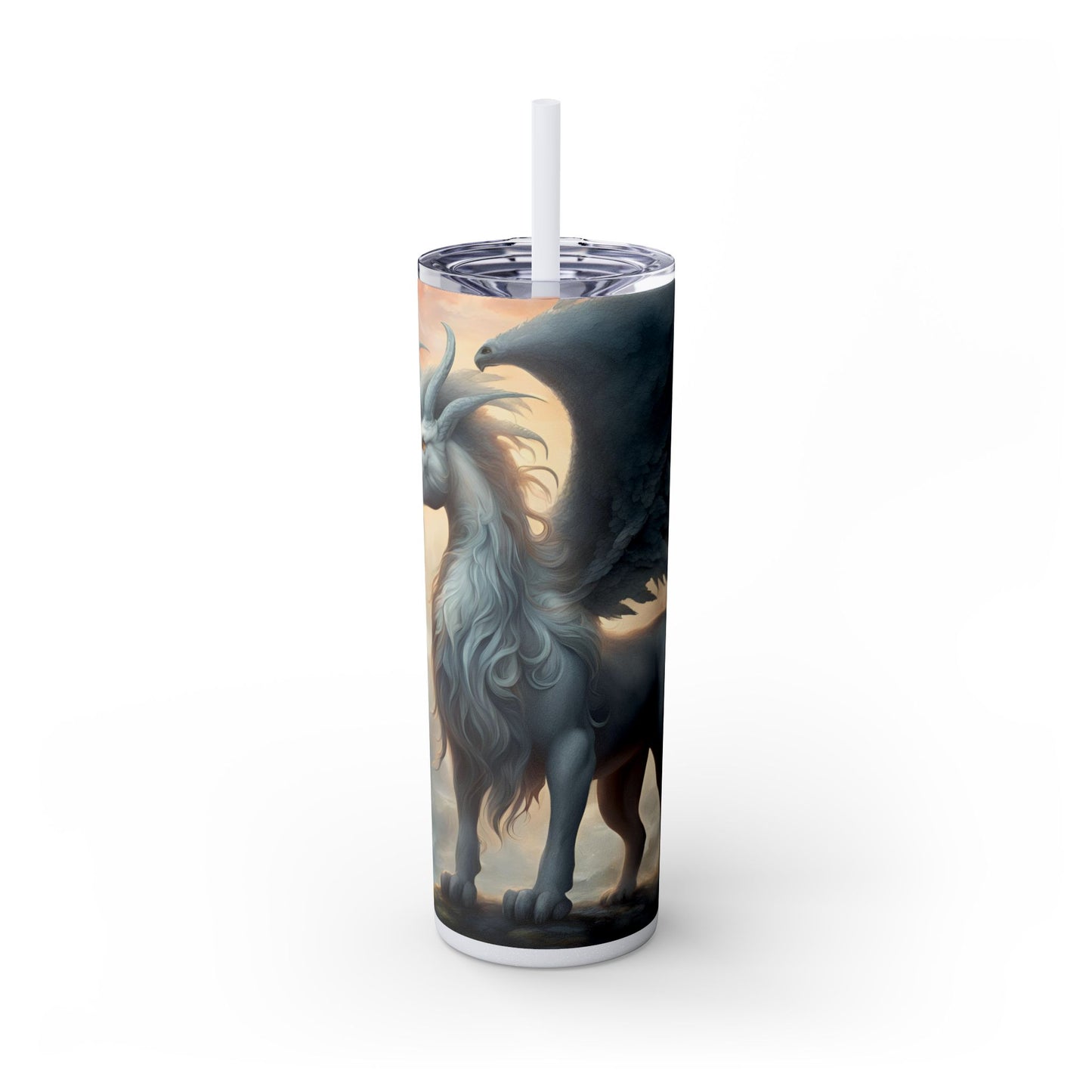 Majestic Myths Skinny Tumbler | Pegasus Horned Winged Horse Drinking Cup | Mystical Mountain Cloud Fantasy Road Trip Exercise Traveler