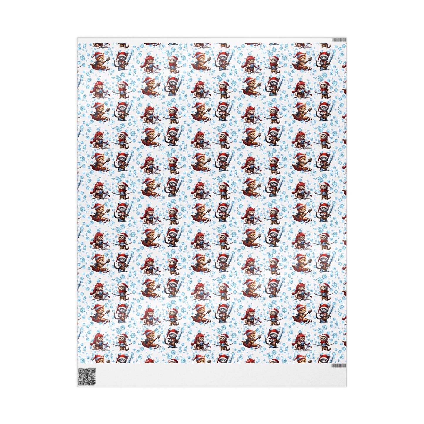 Christmas Wrapping Paper Kitten Warriors Snow Cats White Blue Red Santa Hats Snowflakes Presents Gift Wrap Holiday Gift Wrap Roll