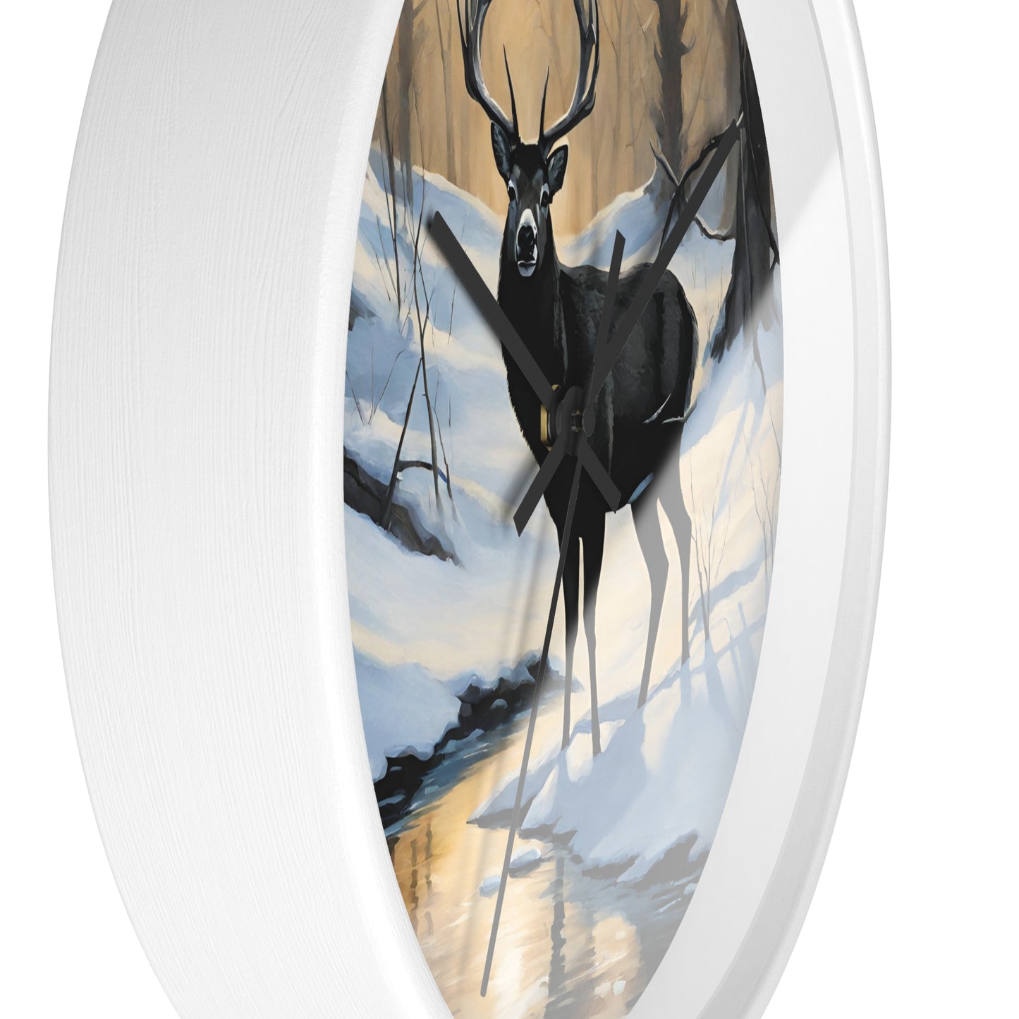 Big Buck Deer Wall Art Clock | Winter Nature Scene Snowy Creek Wall Hanging | Home Office Deer Hunter Lovers Gift