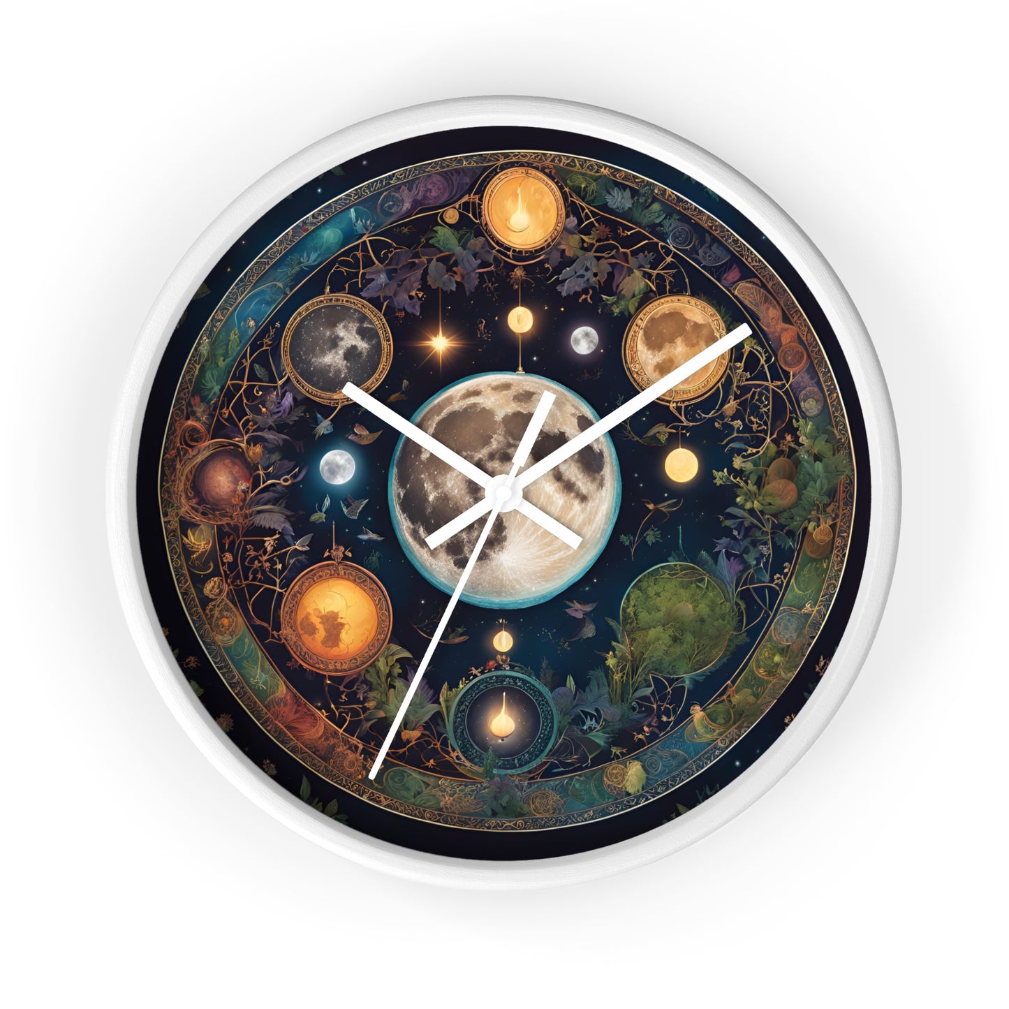 Moon, Sun and Earth Phases Wall Clock, Lunar Cycle Astronomy Home Decor, Solar System Wall Hanging, Celestial Office Art Gift