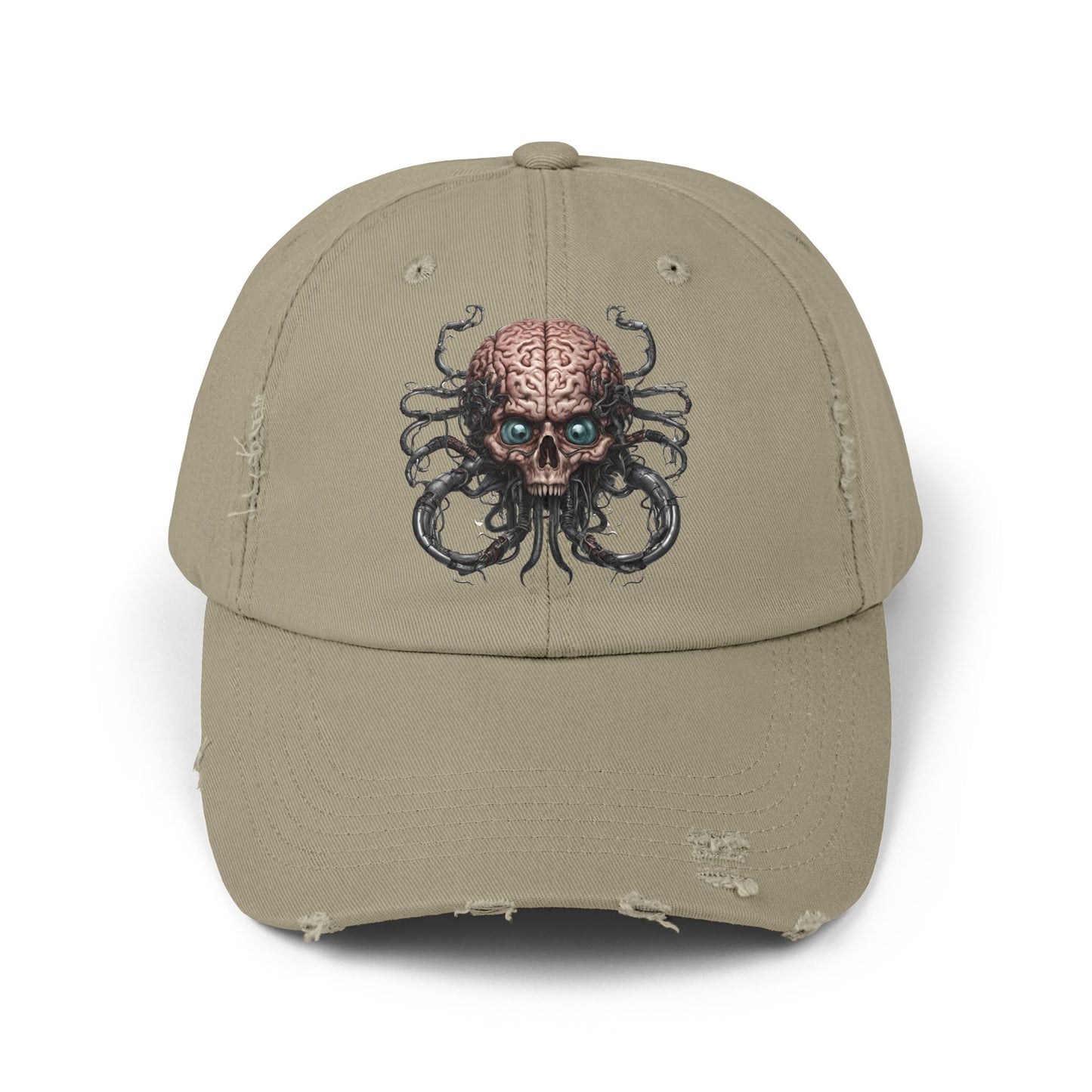 Alien Brain Robot Skull Hat, Contra Video Game Inspired Ball Cap, Metal Tentacle Cyborg Outer Space Bedroom Spring, Summer, Fishing Gift
