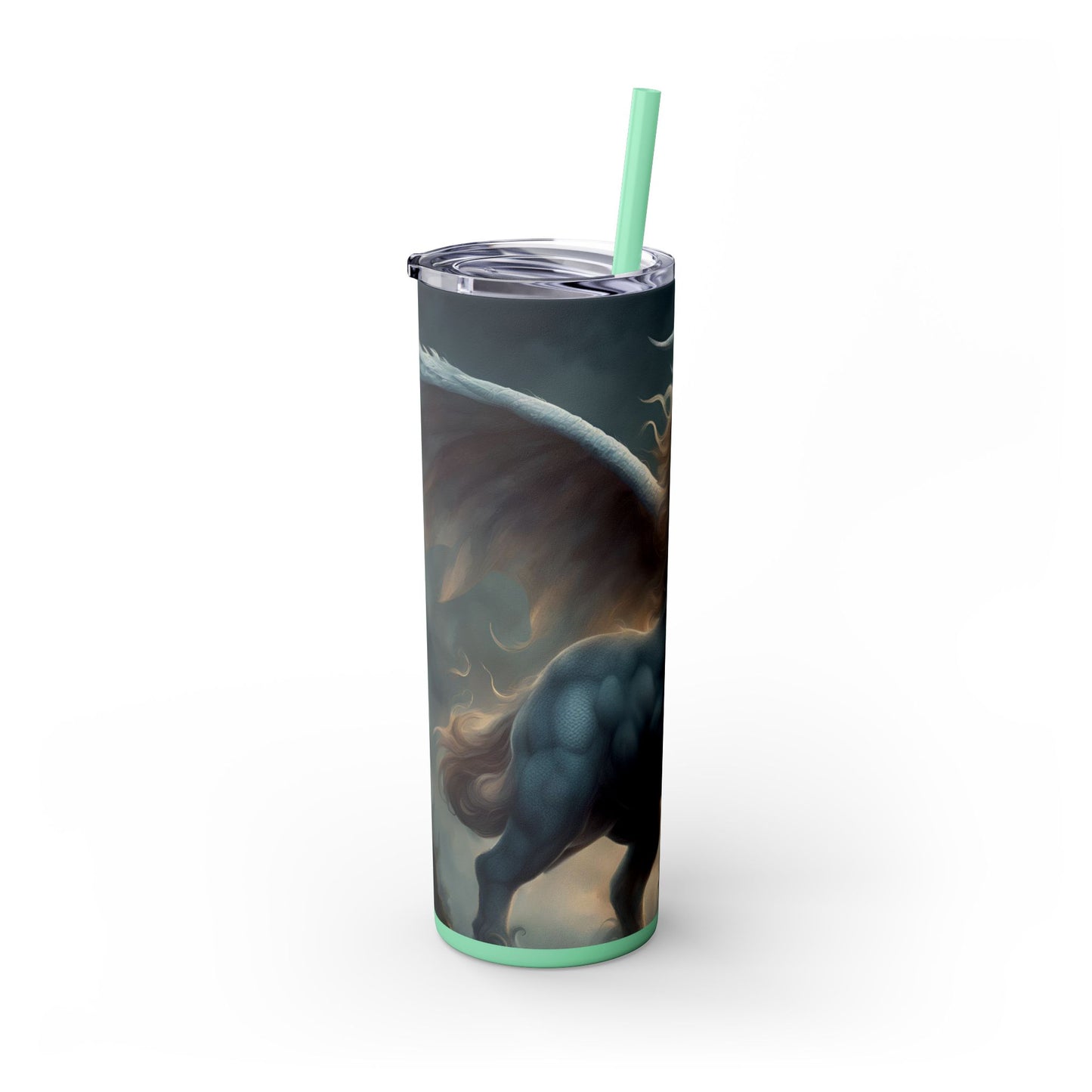 Majestic Myths Skinny Tumbler | Pegasus Horned Winged Horse Drinking Cup | Sky Cloud Fantasy Road Trip Exercise Traveler | Auto Gift