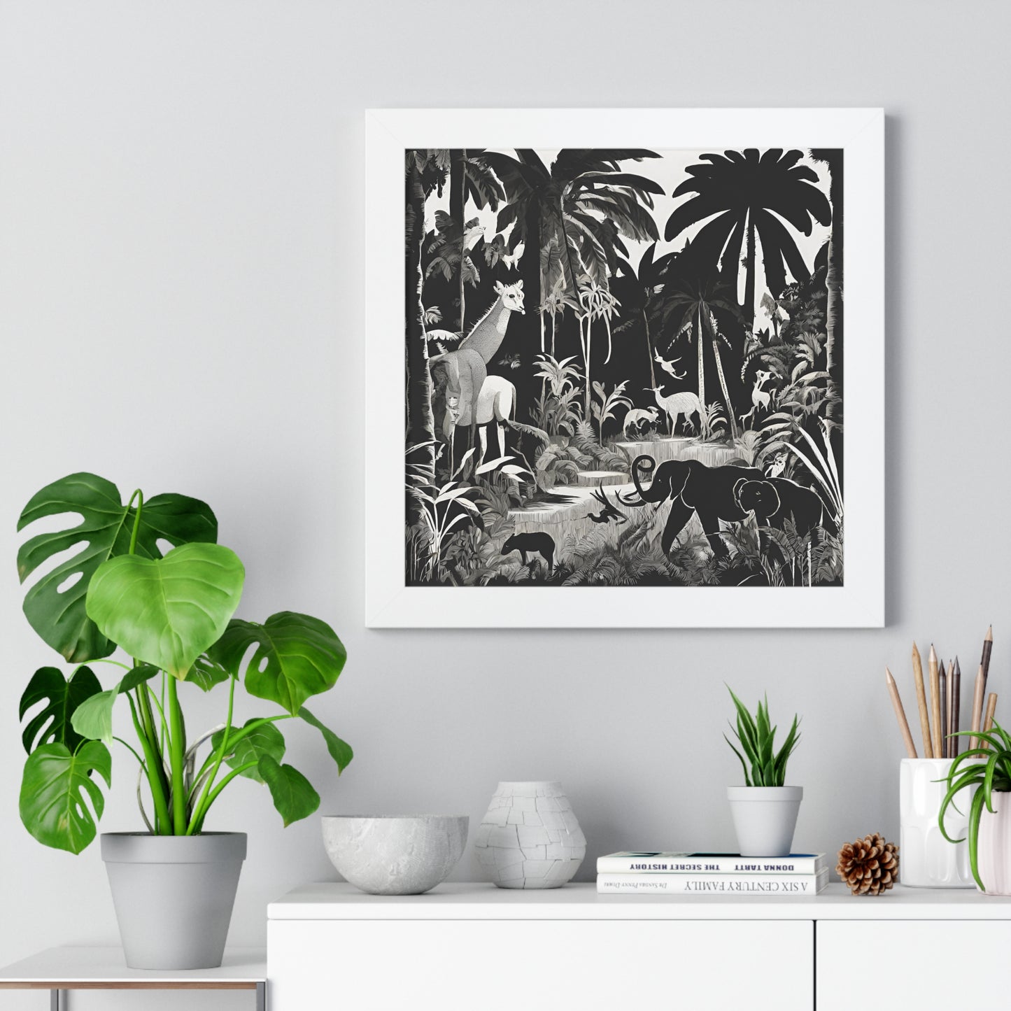 Animal Kingdom Print, Jungle Wall Decor, Elephant Picture, Shadow Wall Hanging, Giraffe Picture, Living Room Poster, Office Scenery