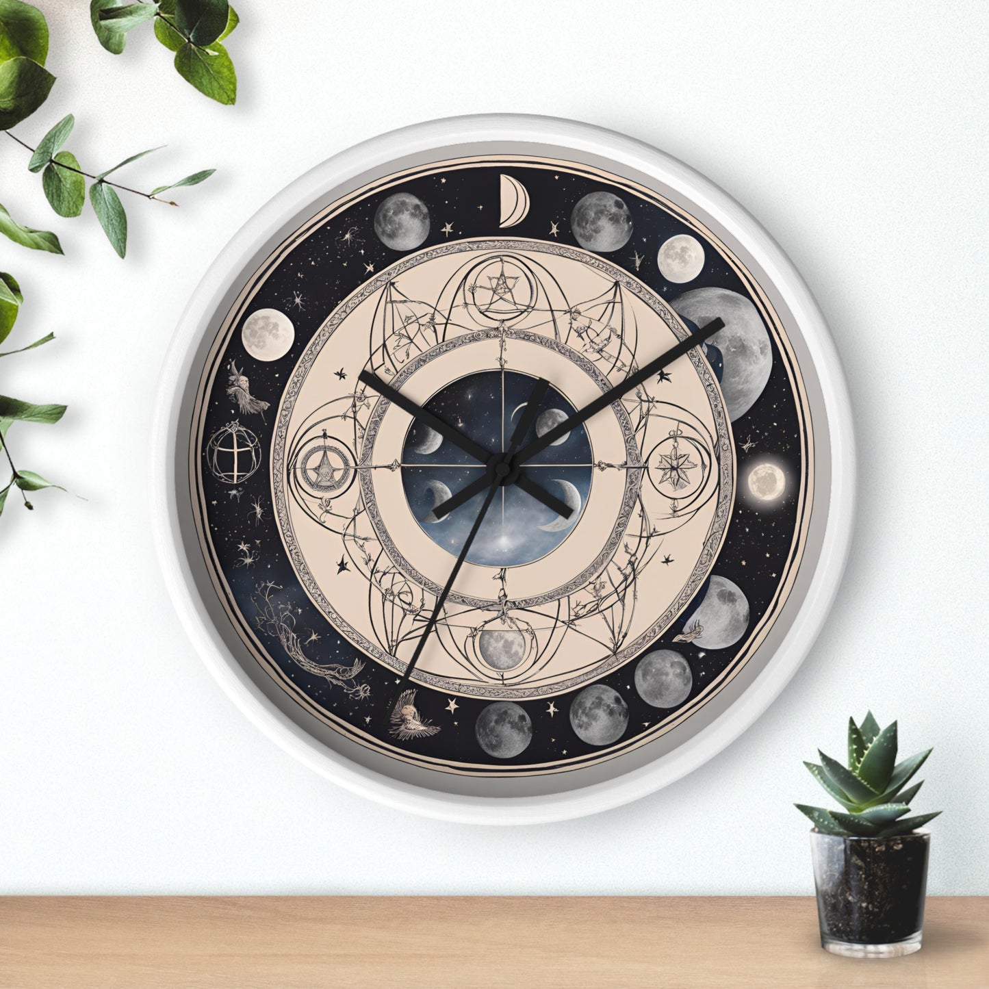 Moon Phases Wall Clock, Lunar Cycle Astronomy Home Decor, Solar System Wall Hanging, Celestial Office Art, Gift for Space Enthusiasts