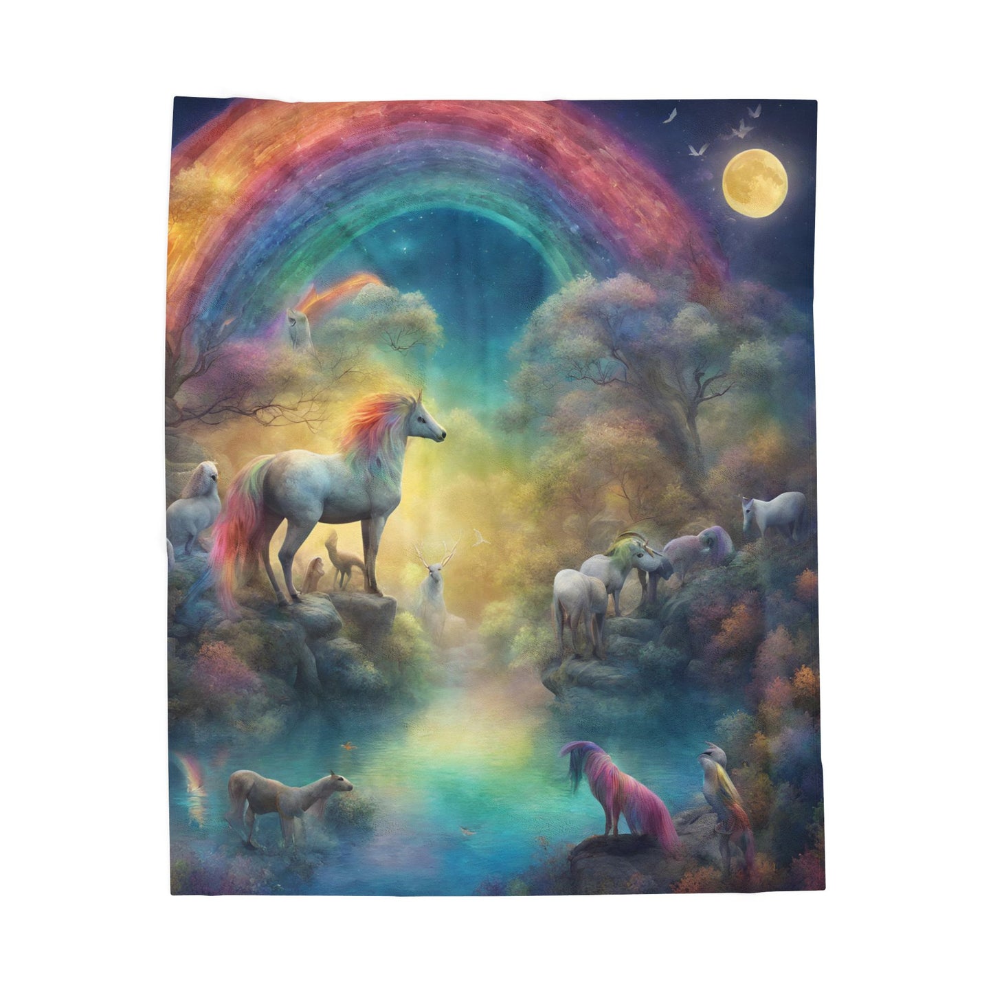 Girls Rainbow Blanket, Mystical Horse Girls Christmas Gift, Moonlight Fantasy Dreams Toddler Childrens Bed Blanket