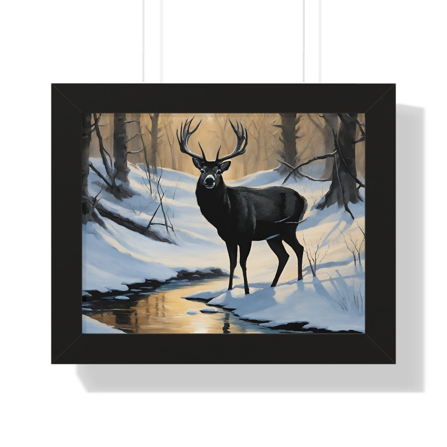 Animal Wall Art, Deer Hunter Picture, Big Buck Print, Woods, Creek, Shadow Wall Hanging, Sunset Snow Image, Living Room Poster, Framed Art