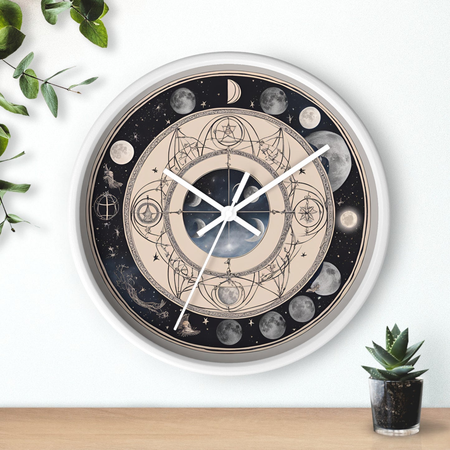 Moon Phases Wall Clock, Lunar Cycle Astronomy Home Decor, Solar System Wall Hanging, Celestial Office Art, Gift for Space Enthusiasts