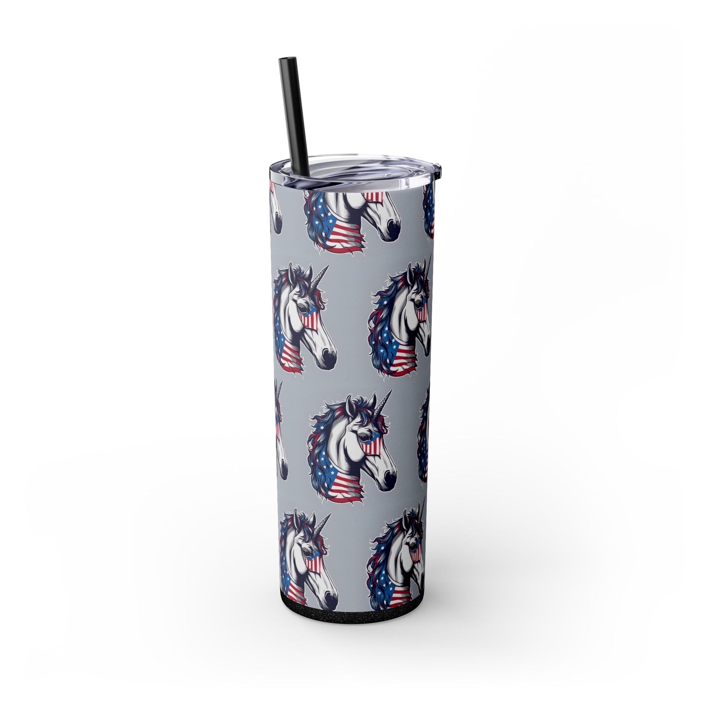 Patriotic American Unicorn Skinny Tumbler | United States Freedom Loving Horse Insulated Cup | US Flag Veteran Gift Patriot Drink Traveler