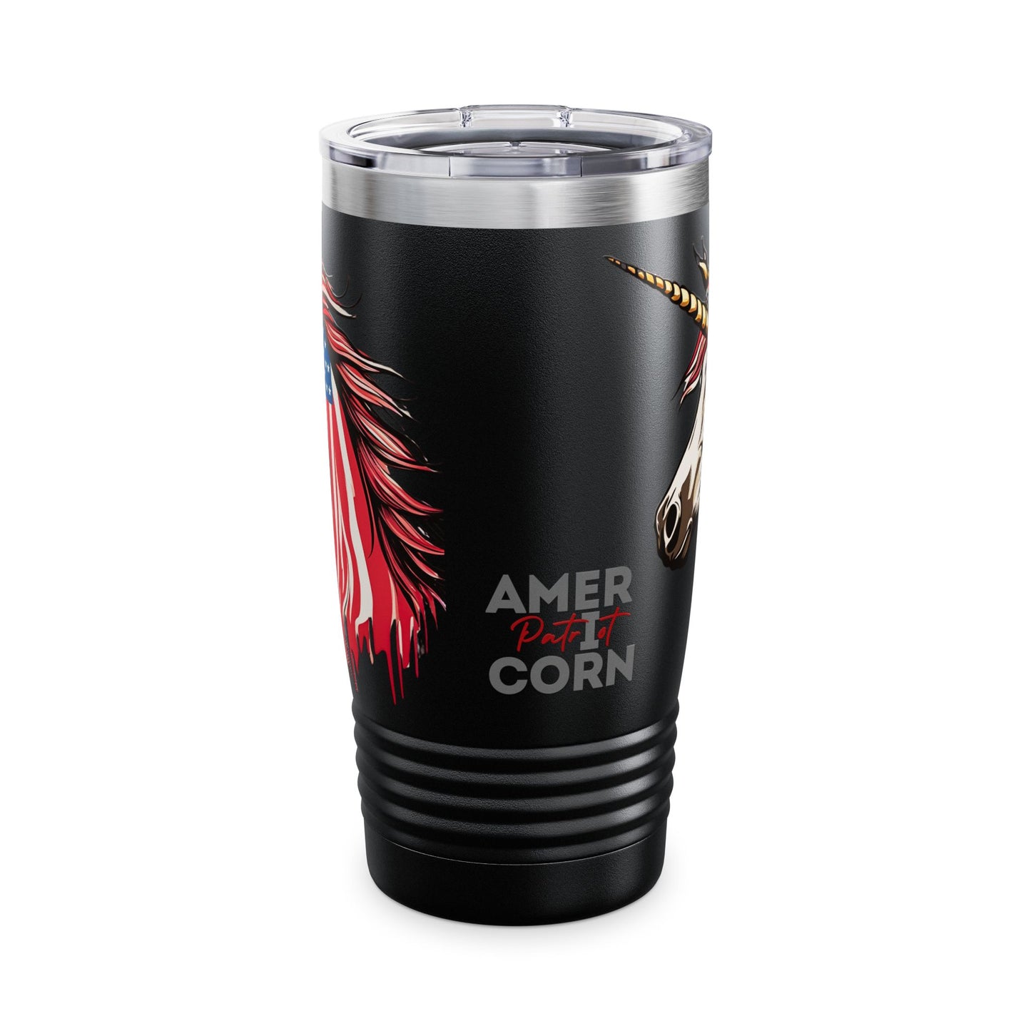 Patriotic Unicorn Tumbler | American Flag Election Traveler | United States Flag Patriot Veteran Gift | Freedom Loving Horse Road Drink Cup